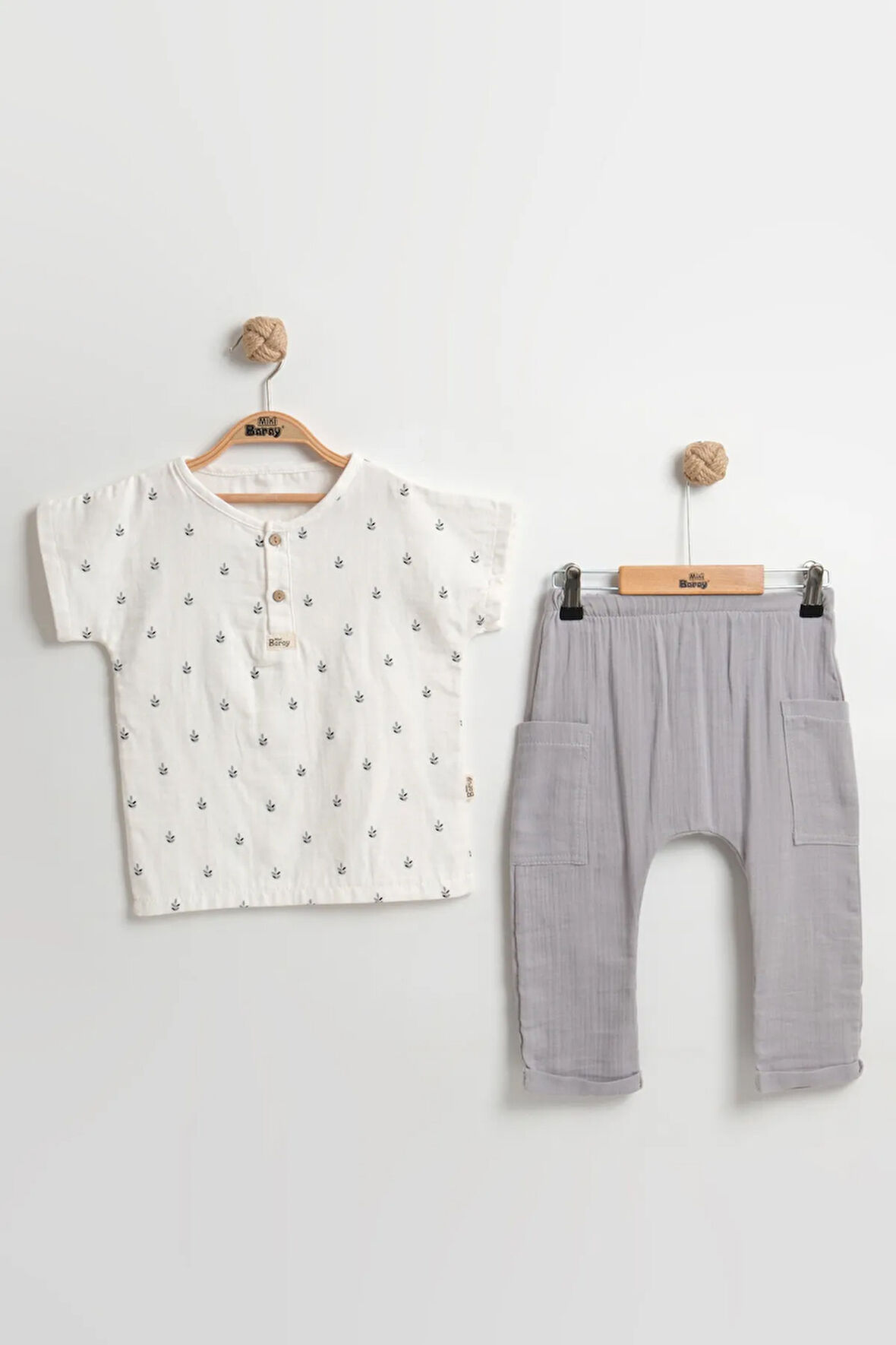 Erkek Çocuk Başak Desenli Yazlık Takım (2-3-4-5 Yaş) Organik Müslin