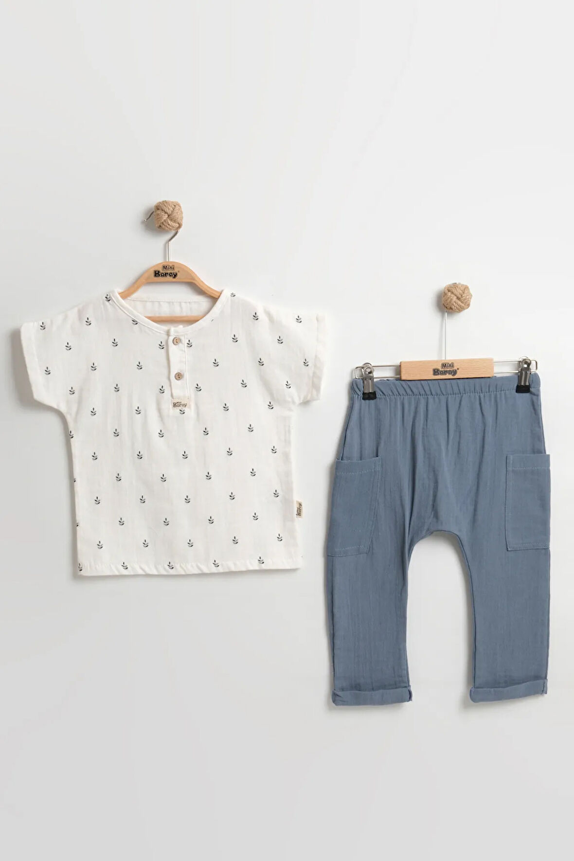 Erkek Çocuk Başak Desenli Yazlık Takım (2-3-4-5 Yaş) Organik Müslin