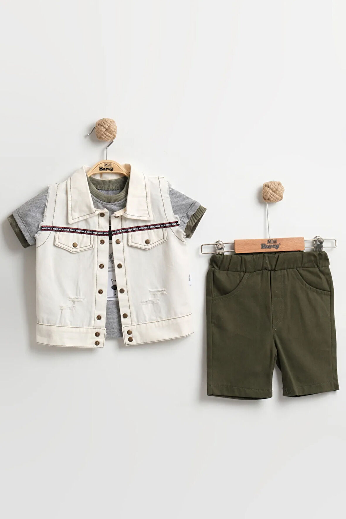 Erkek Bebek Yırtık Detaylı 3'lü Yazlık Takım (9-12-18 Ay) Organik