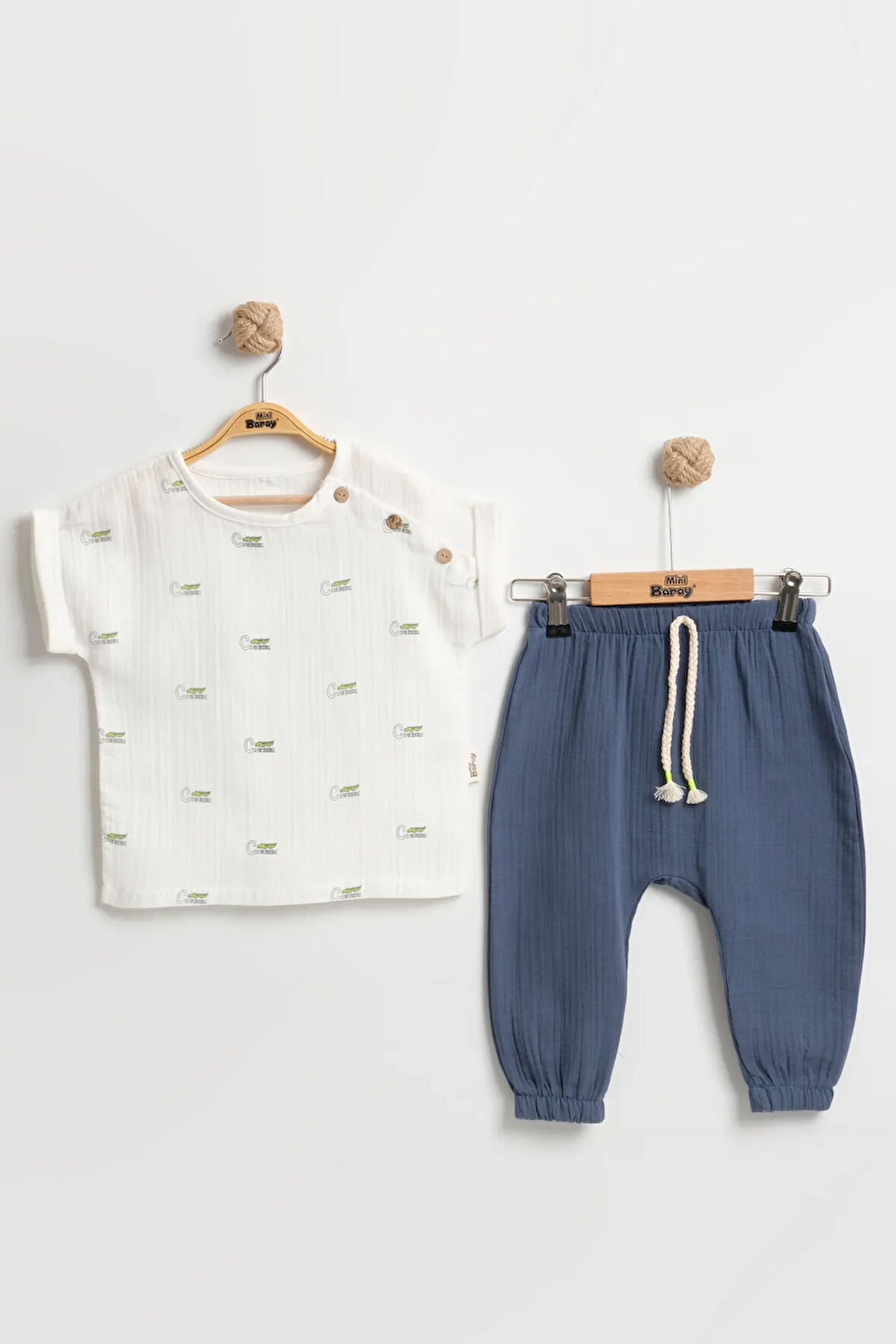 Erkek Bebek Timsah Desenli Body & Şort Takımı (9-12-18 Ay) Pamuklu