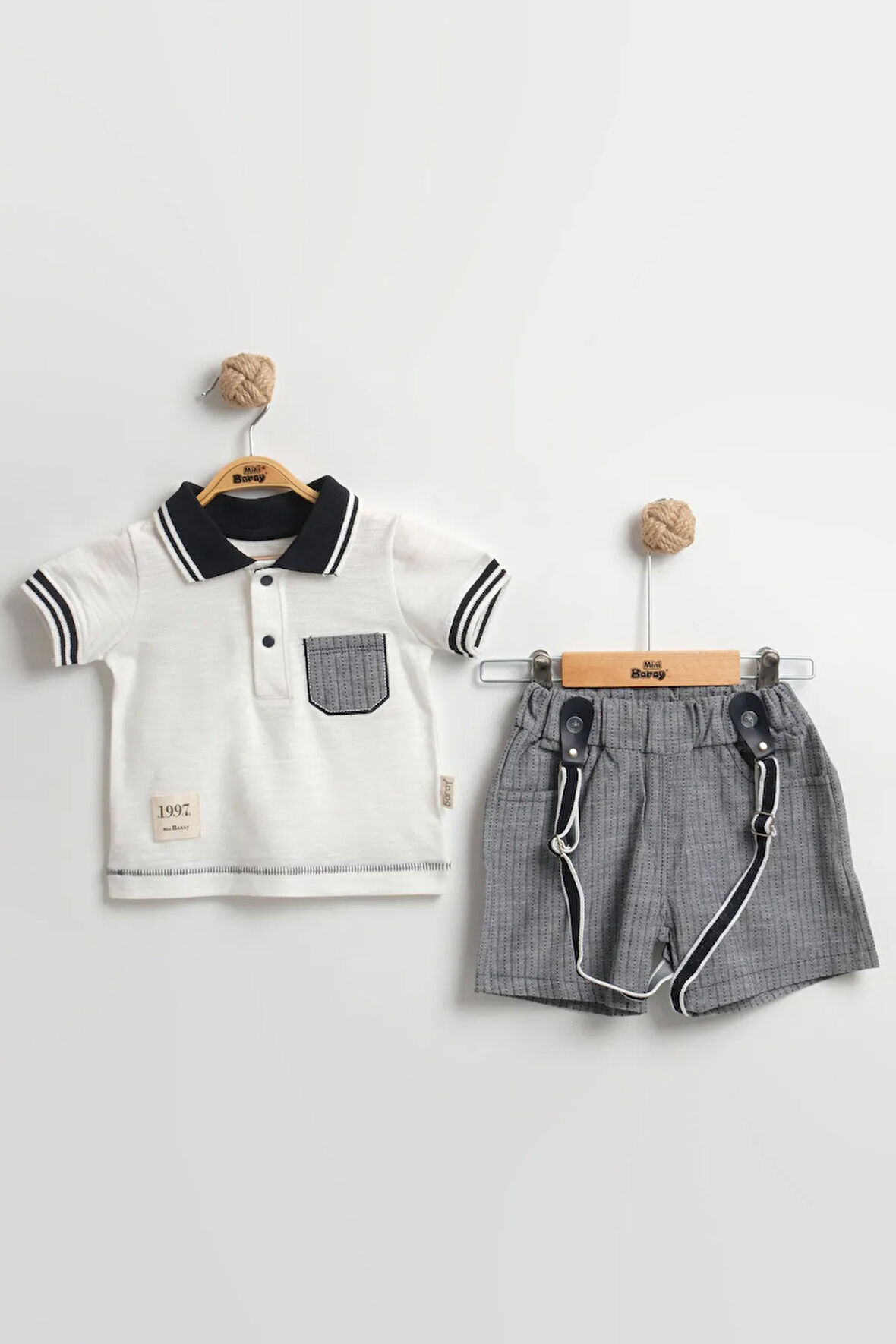 Erkek Bebek Lacost Tarz Askılı Şortlu Takım (9-12-18 Ay) Organik