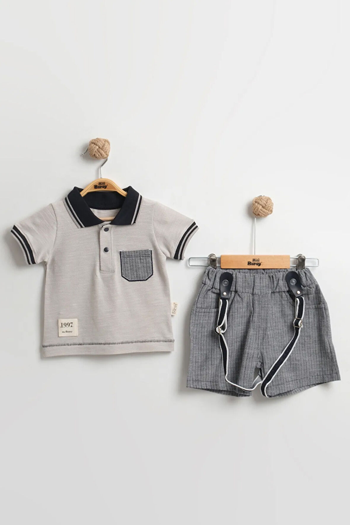 Erkek Bebek Lacost Tarz Askılı Şortlu Takım (9-12-18 Ay) Organik