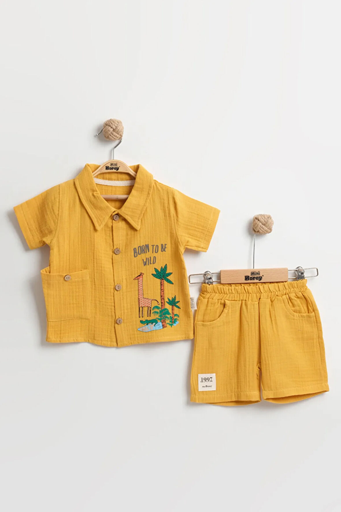 Erkek Bebek Zürafa Baskılı Cepli Yazlık Takım (9-12-18 Ay) Organik Pamuk
