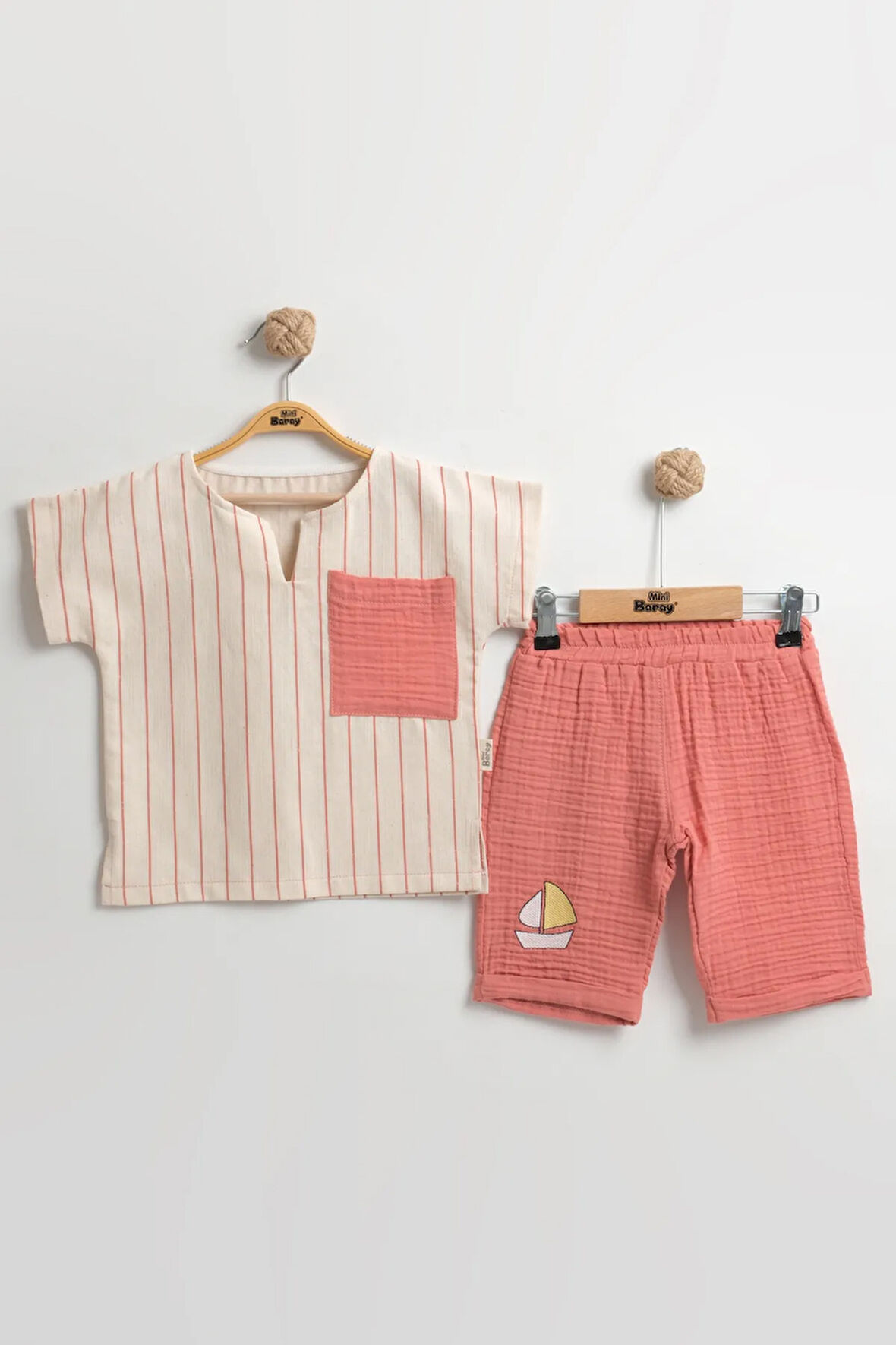 Erkek Çocuk Çizgili Keten Gömlek & Şort Takım (2-3-4-5 Yaş) Müslin