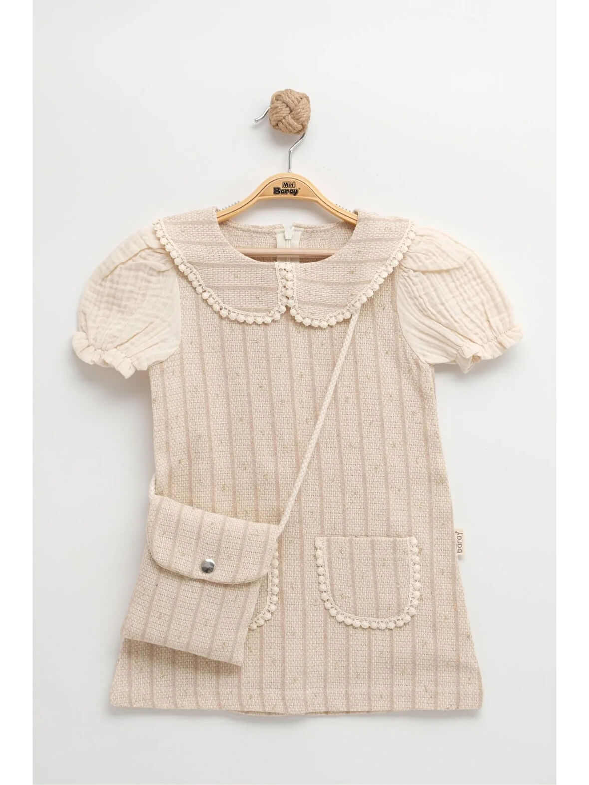 Çantalı Cepli Çizgili Yazlık Pamuklu Kız Elbise"