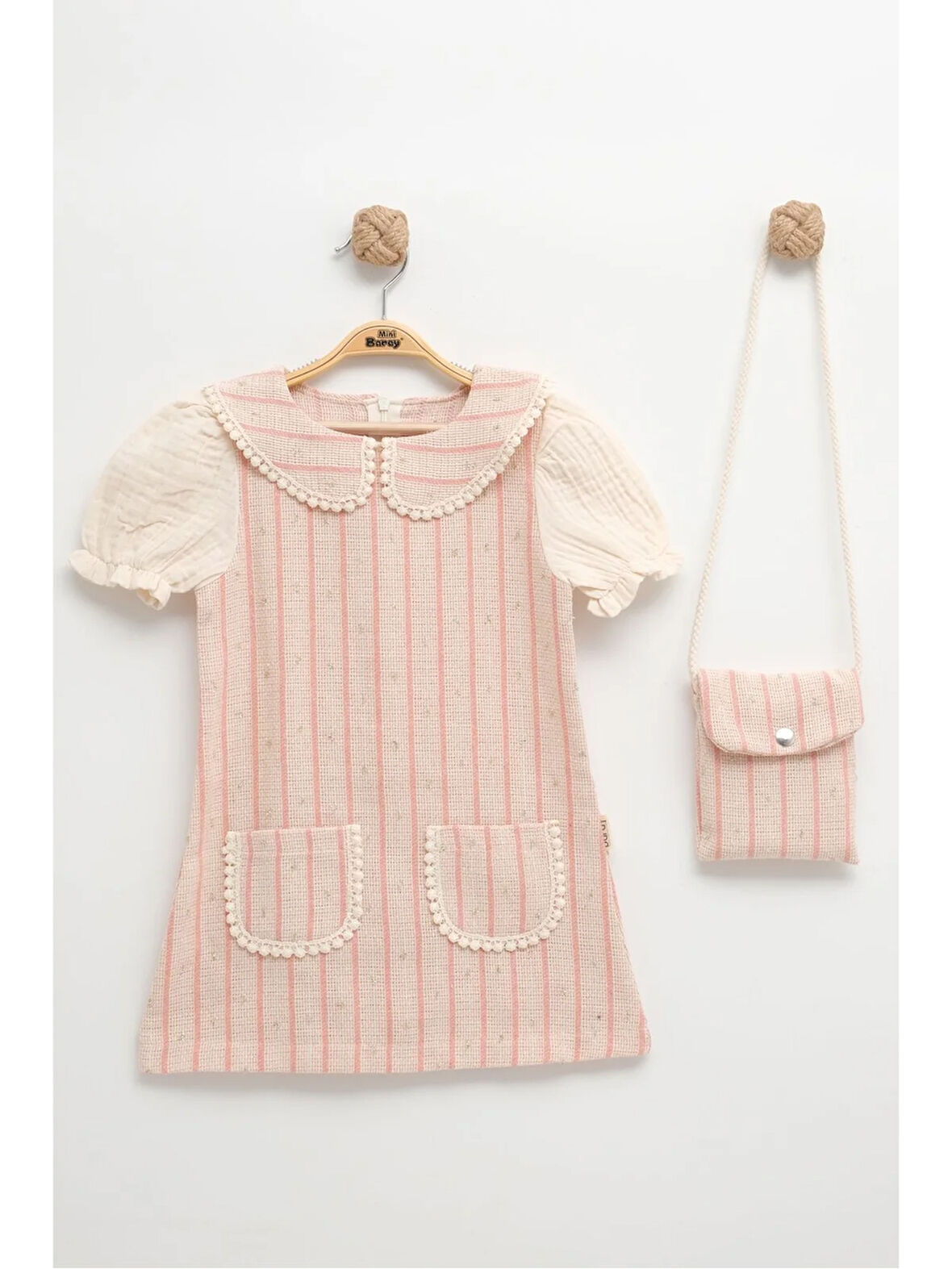 Çantalı Cepli Çizgili Yazlık Pamuklu Kız Elbise"