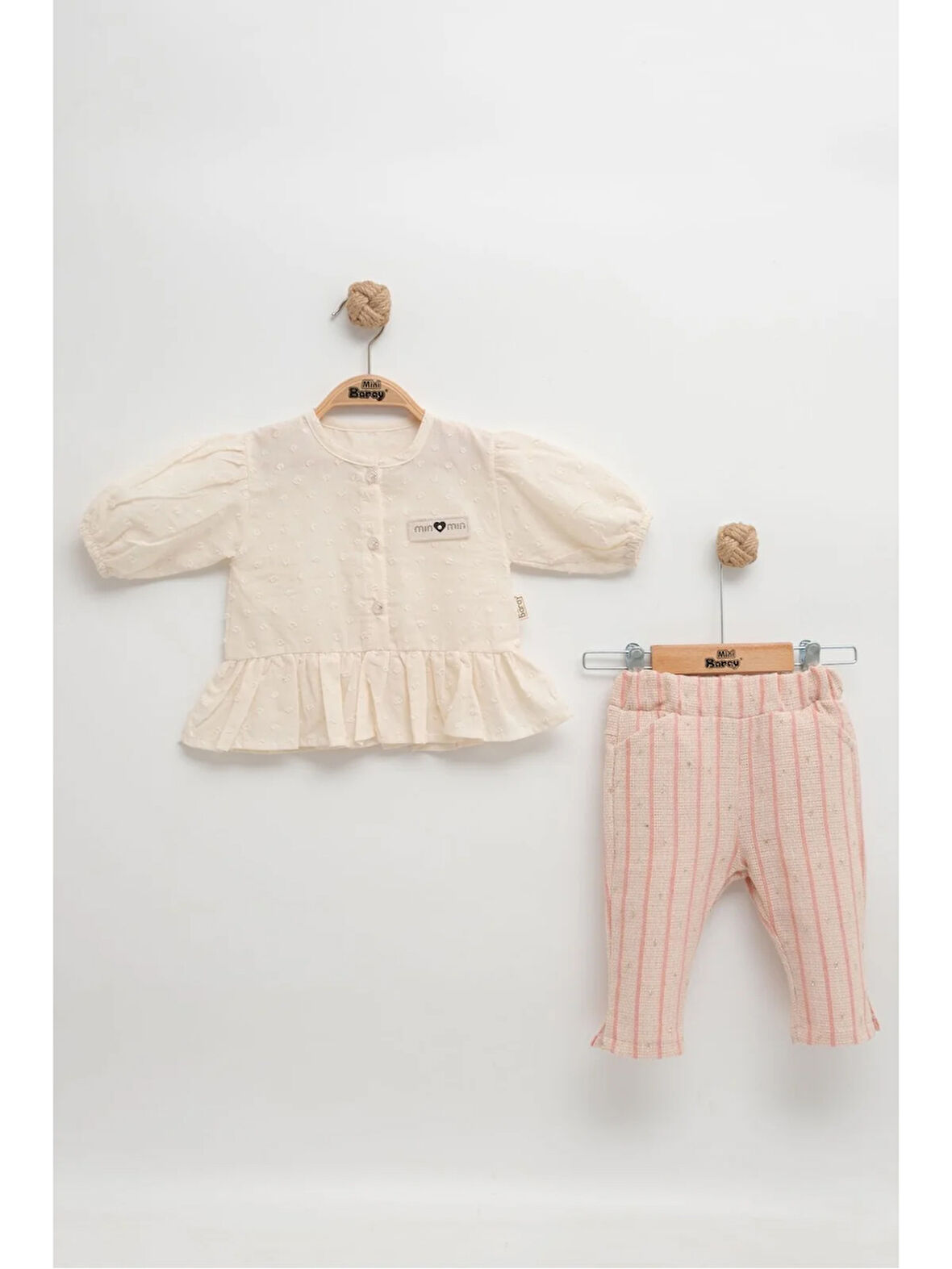 "Çizgili Pantolonlu Dokuma Gömlekli Yazlık  Bebek Takım "