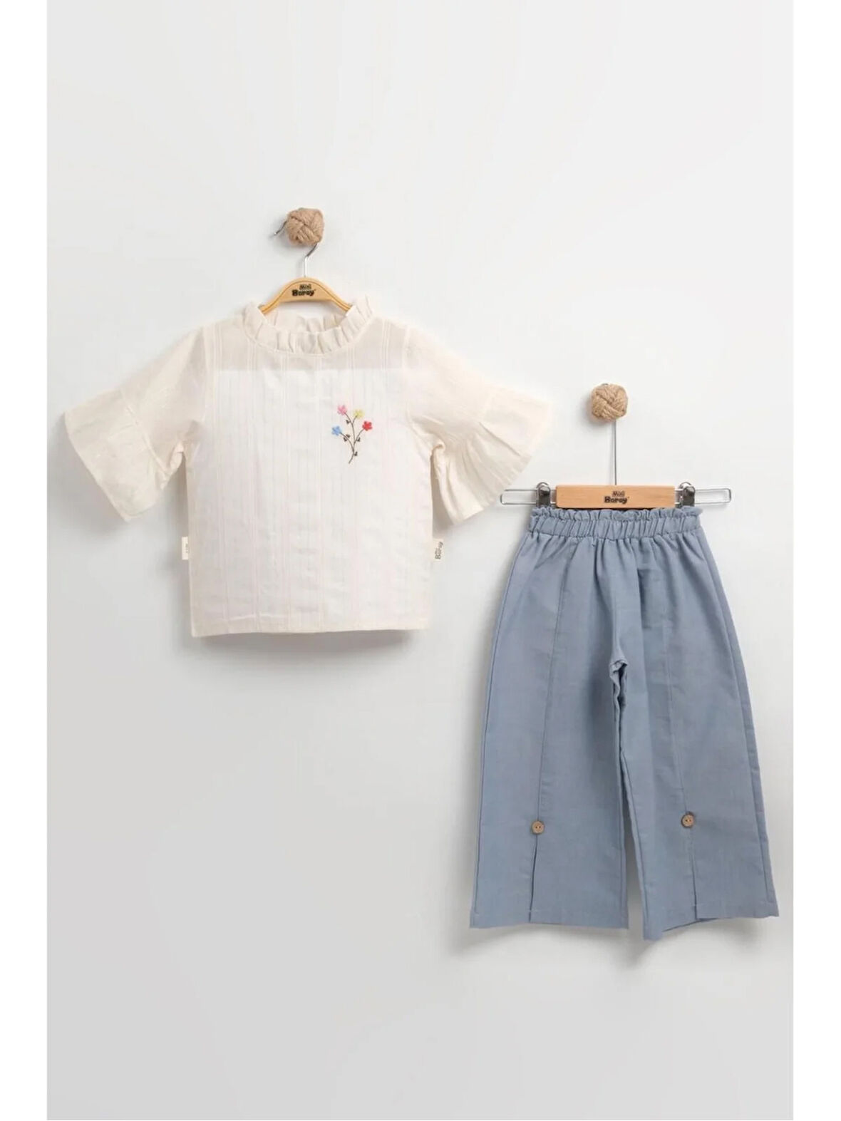 "İspanyol Paça Dokuma Gömlekli Kız Yazlık Takım "