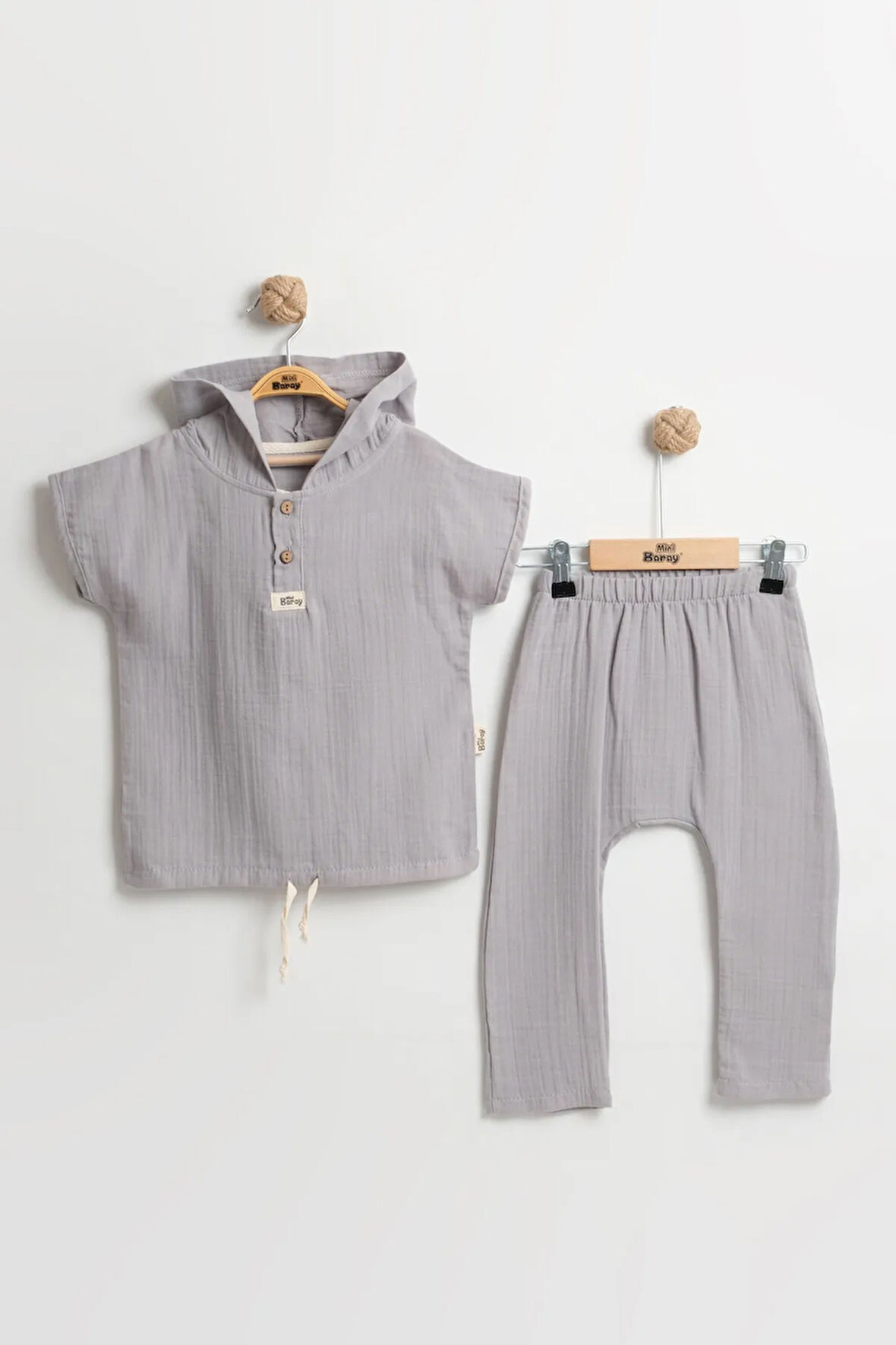 Erkek Çocuk Kapüşonlu Müslin Yazlık Takım (2-3-4-5 Yaş) Ultra Yumuşak