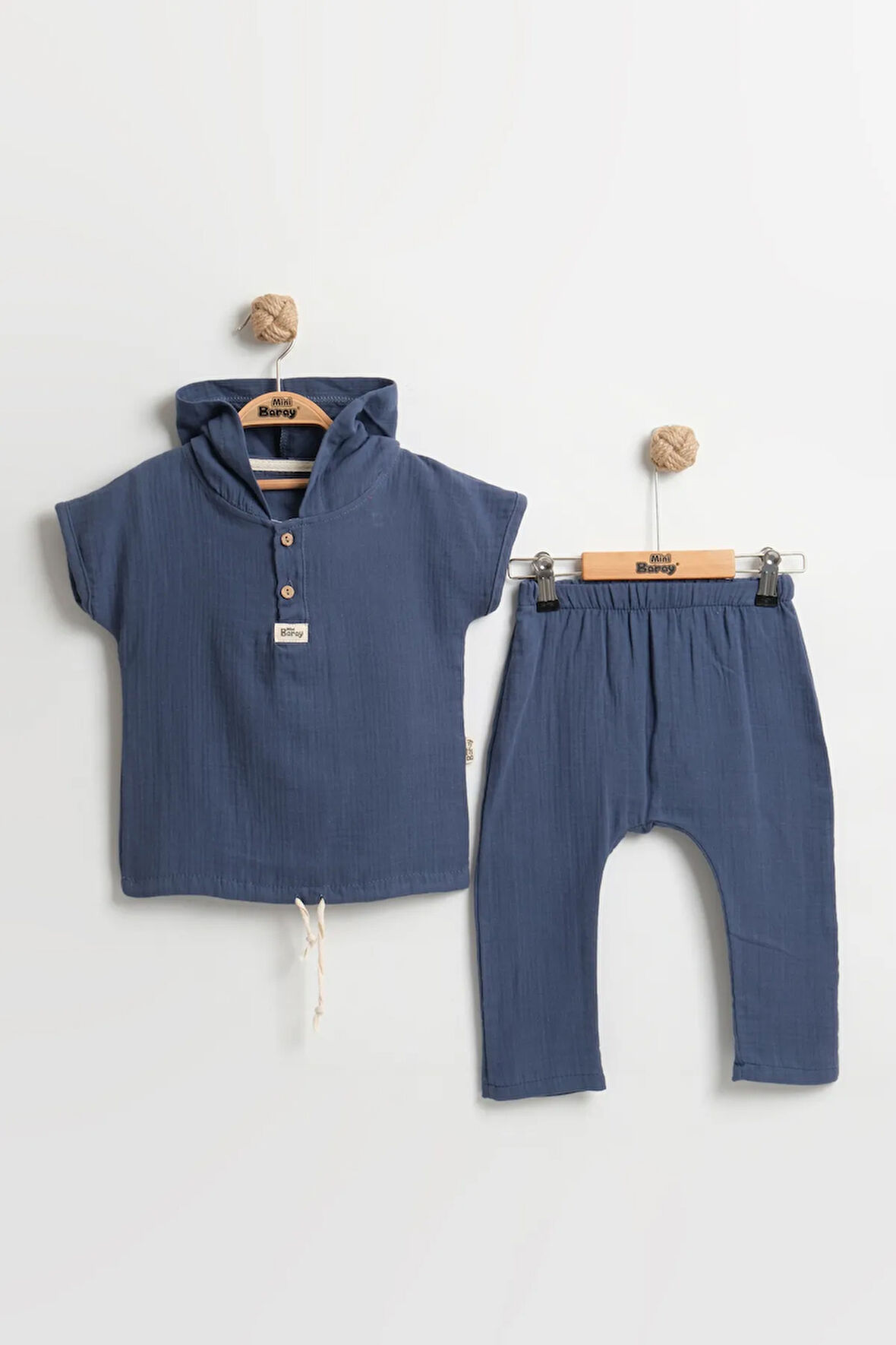 Erkek Çocuk Kapüşonlu Müslin Yazlık Takım (2-3-4-5 Yaş) Ultra Yumuşak