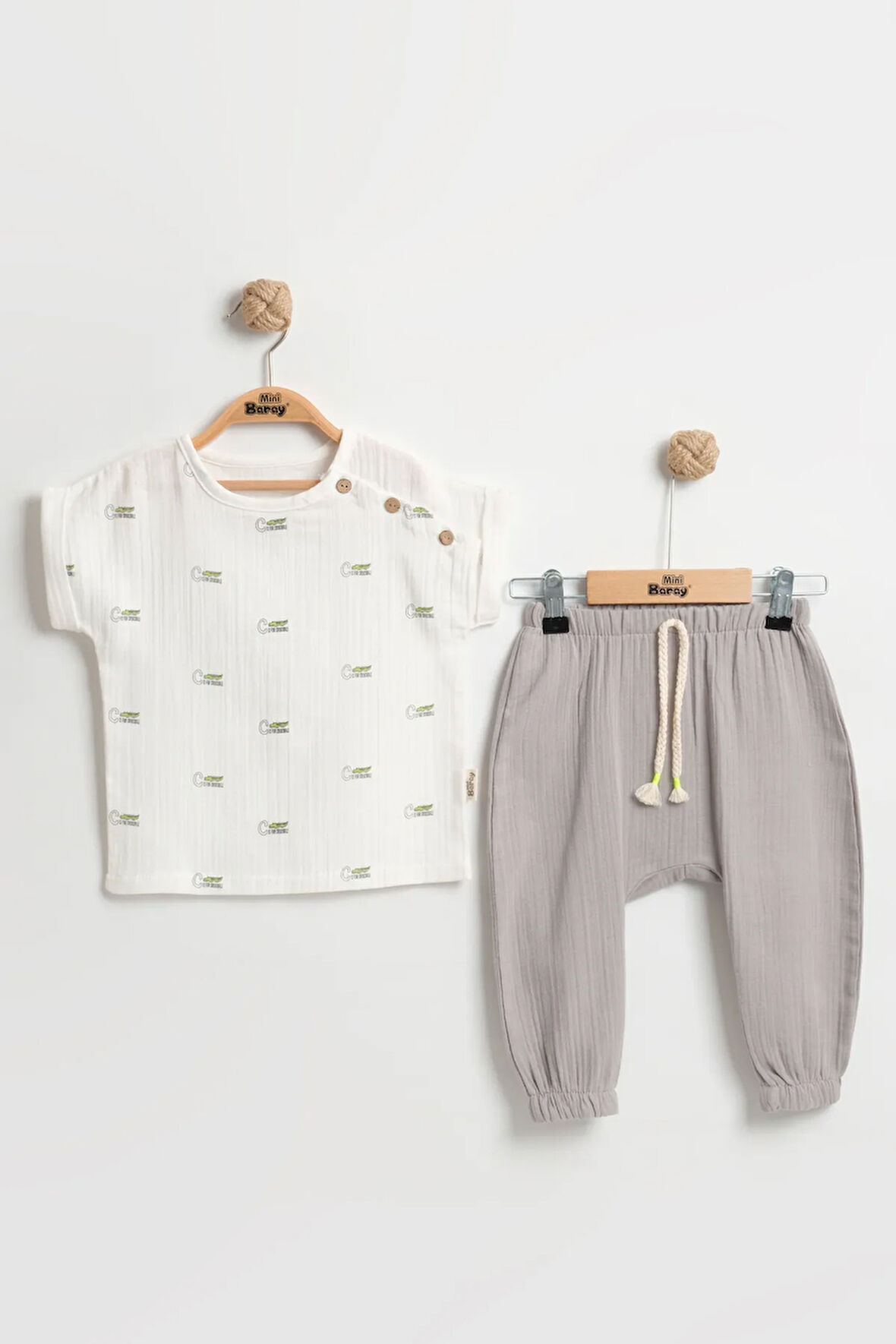 Erkek Çocuk Timsah Baskılı 2'li Yazlık Takım (2-3-4-5 Yaş) Organik Pamuk