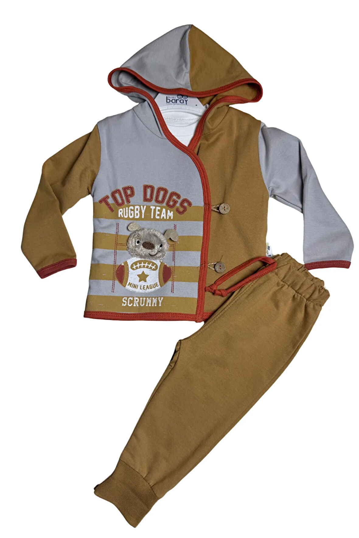 Erkek Bebek Çoban Düğmeli Penye 3'lü Takım (Organik Pamuklu)