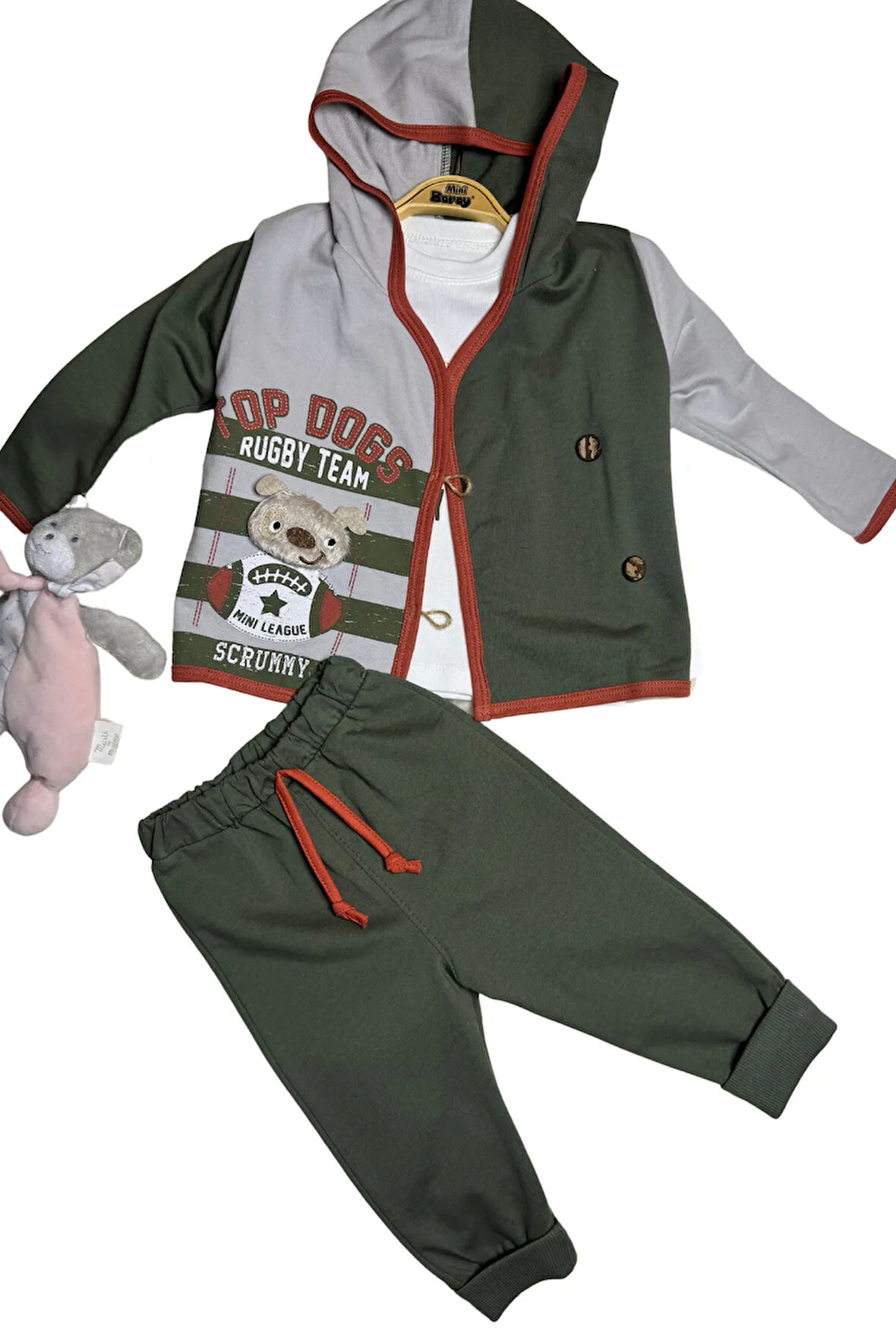 Erkek Bebek Çoban Düğmeli Penye 3'lü Takım (Organik Pamuklu)