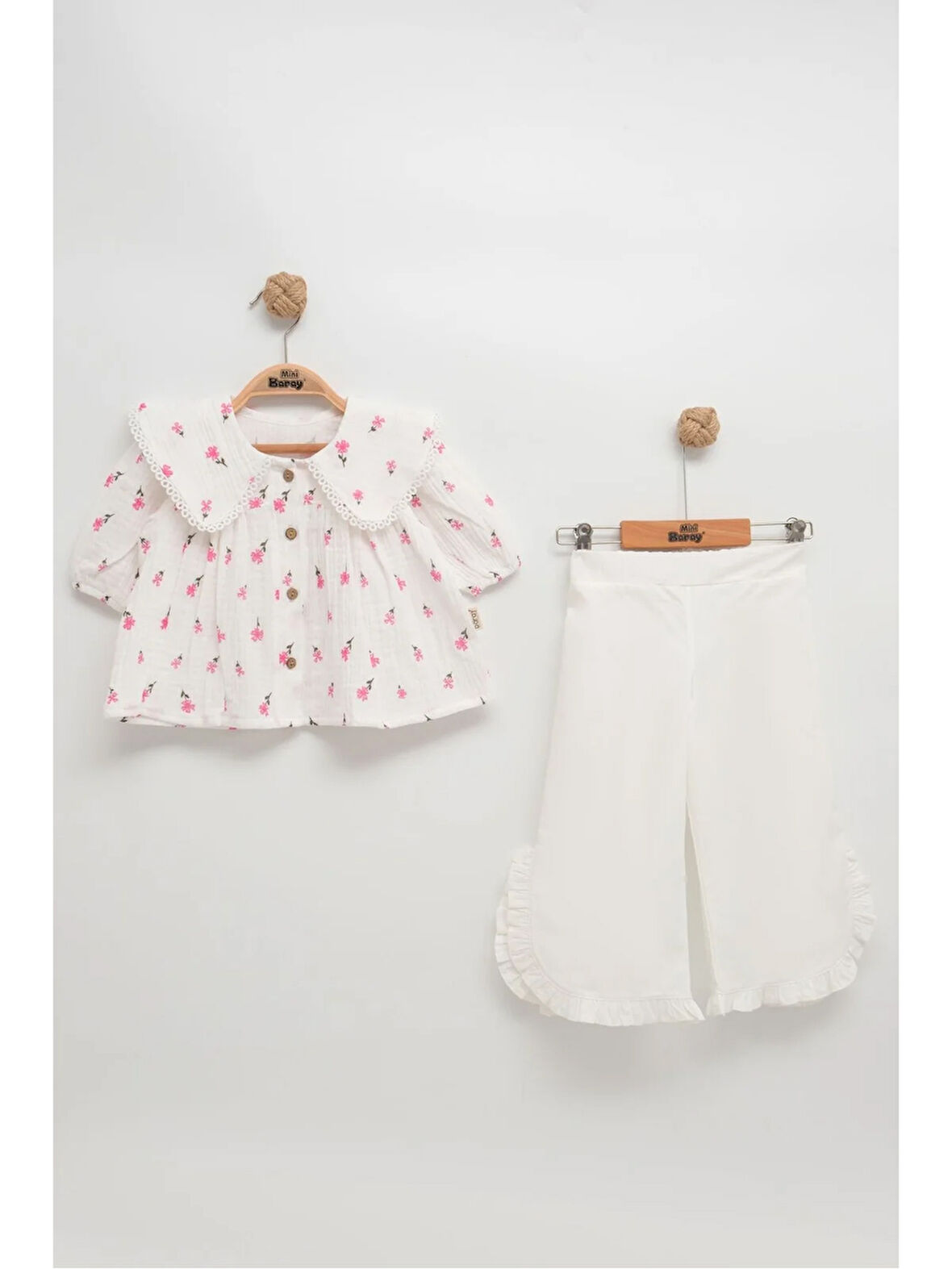 Çiçek Desenli Müslin Gömlek & Fırfırlı İkili Takım - 1,2,3,4 Yaş Kız Bebek