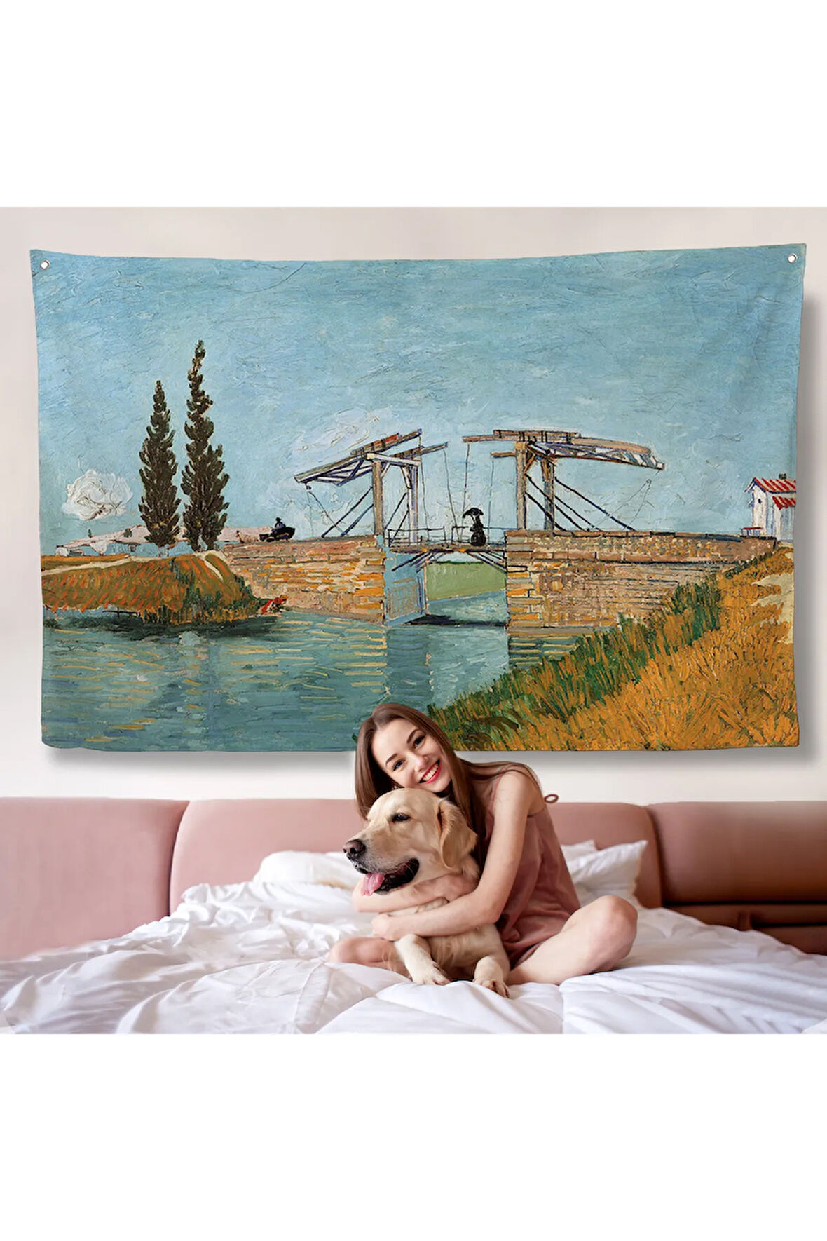 Vincent van Gogh Arles'taki Langlois Köprüsü Duvar Örtüsü - Langlois Bridge at Arles-7171