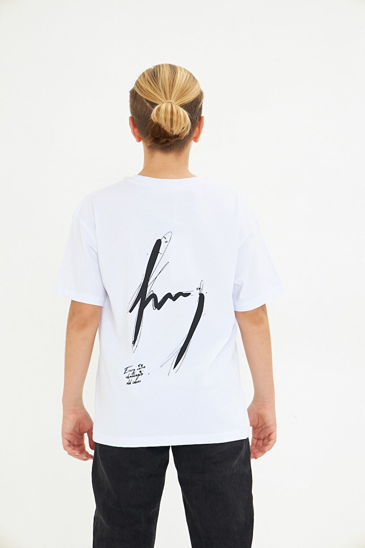 Arka Baskılı %100 Pamuk Unisex Oversize Siyah Çocuk Tişört