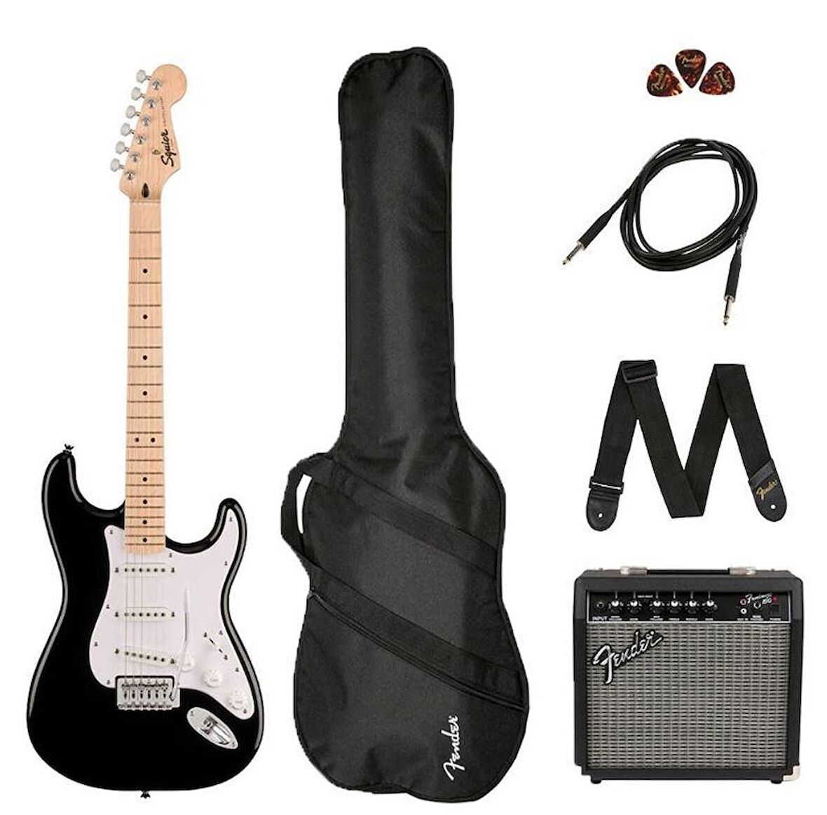 Squier Sonic Stratocaster Black Frontman 10G Amfi Elektro Gitar Seti