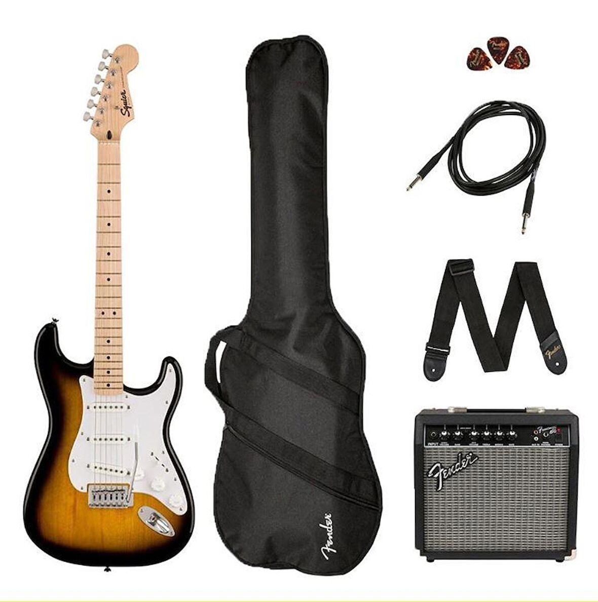 Squier Sonic Stratocaster 2 Ton Sunburst Frontman 10G Elektro Gitar Seti