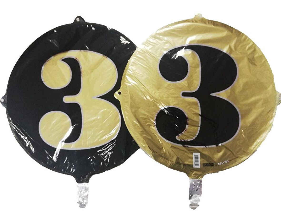 FOLYO BALON RAKAM 3 ÇİFT TARAFLI GOLD-SİYAH 18'' - PAKETTE 1 ADET