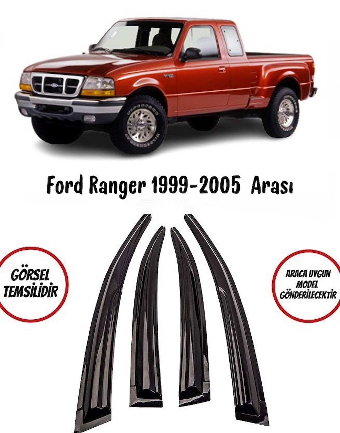 Ford Ranger 1999-2005 Cam Rüzgarlığı 4lü