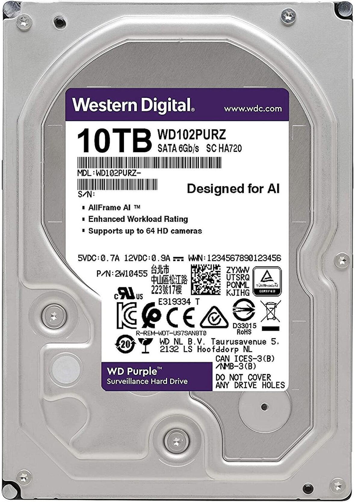 Western Digital WD Purple WD102PURZ Sata 3.0 7200 RPM 3.5 inç 10 TB Harddisk