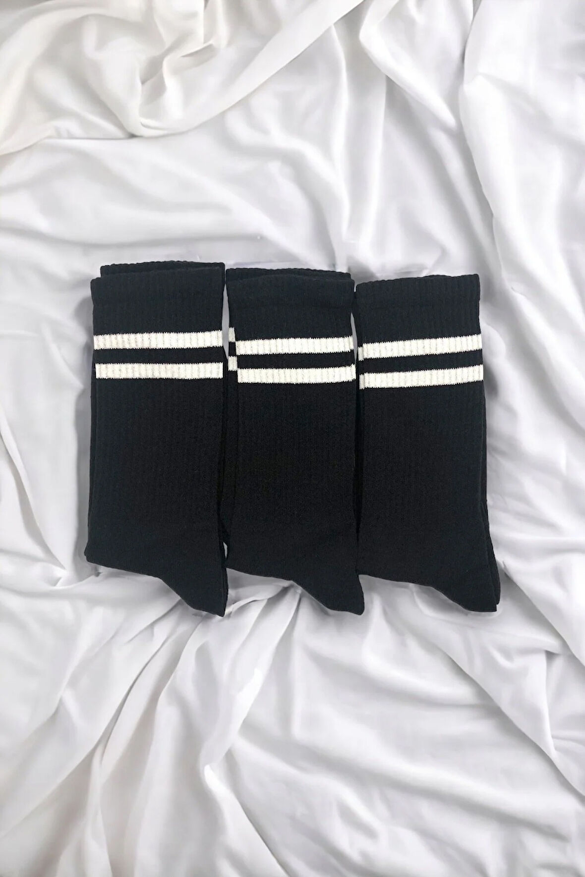 Unisex 3'lü Siyah Fitilli Tenis Çorabı