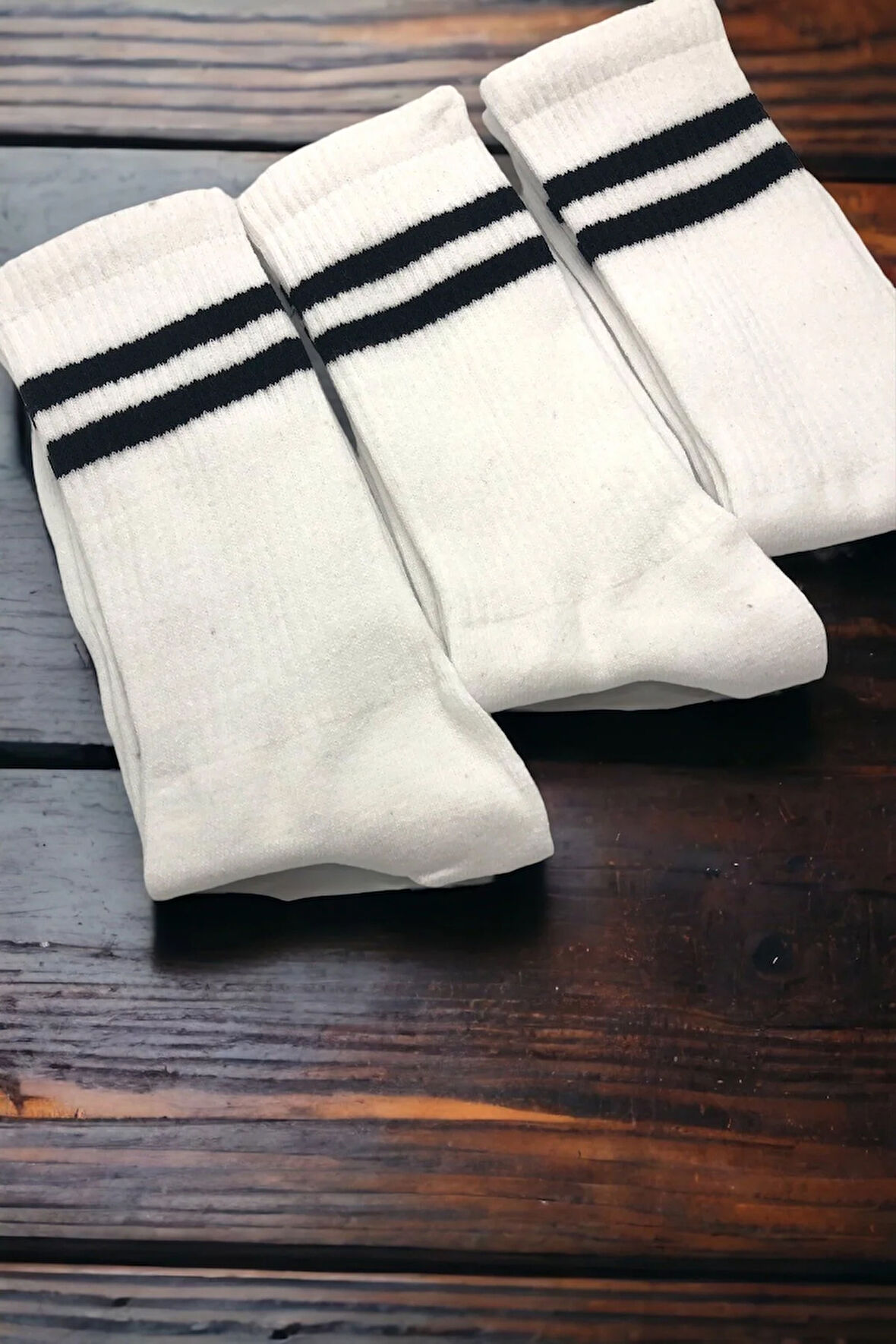 Unisex 3'lü Beyaz Fitilli Tenis Çorabı