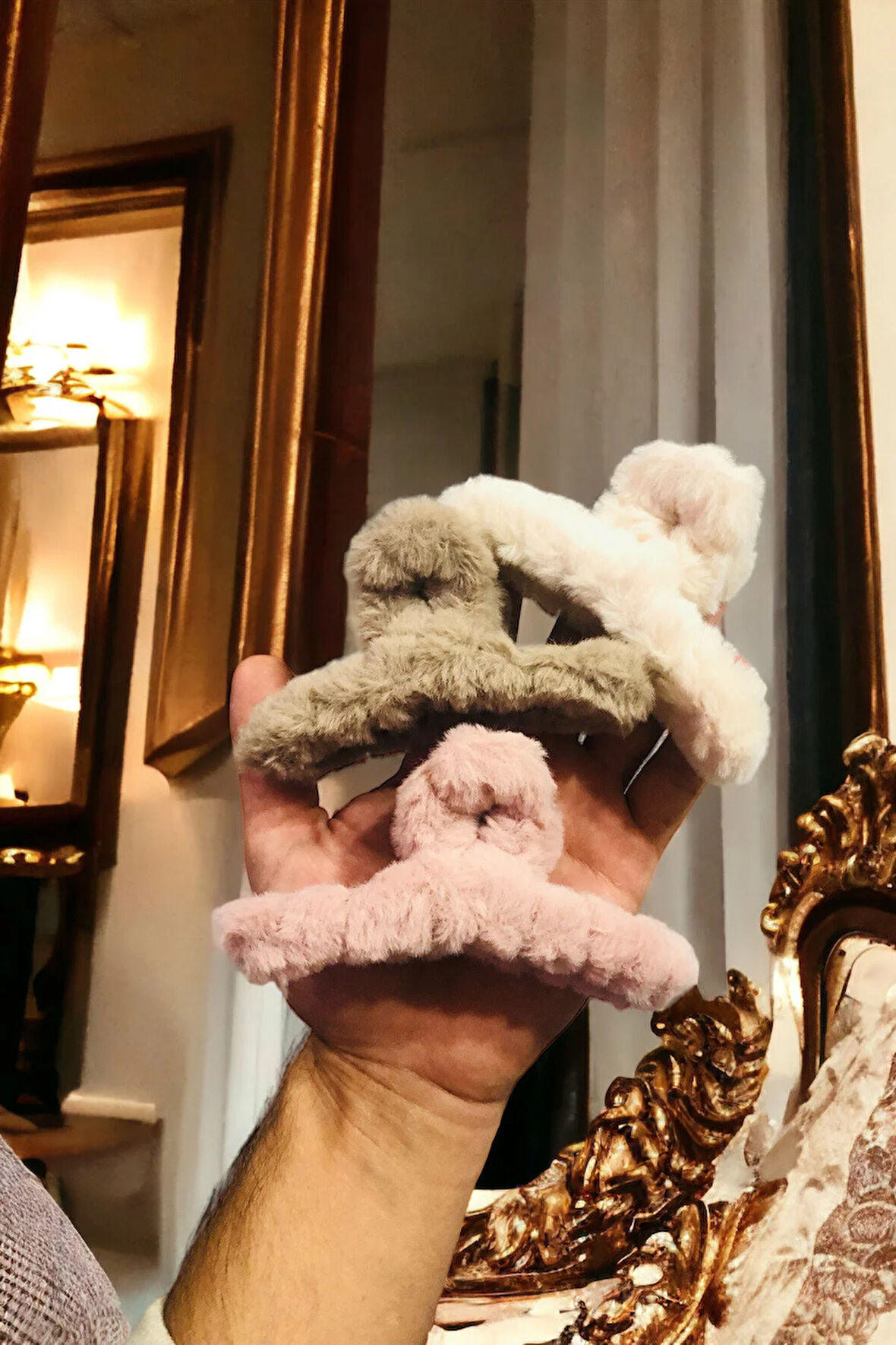 Kadın Peluş Model 3 Adet Büyük Boy 14 Cm Mandal Toka Seti