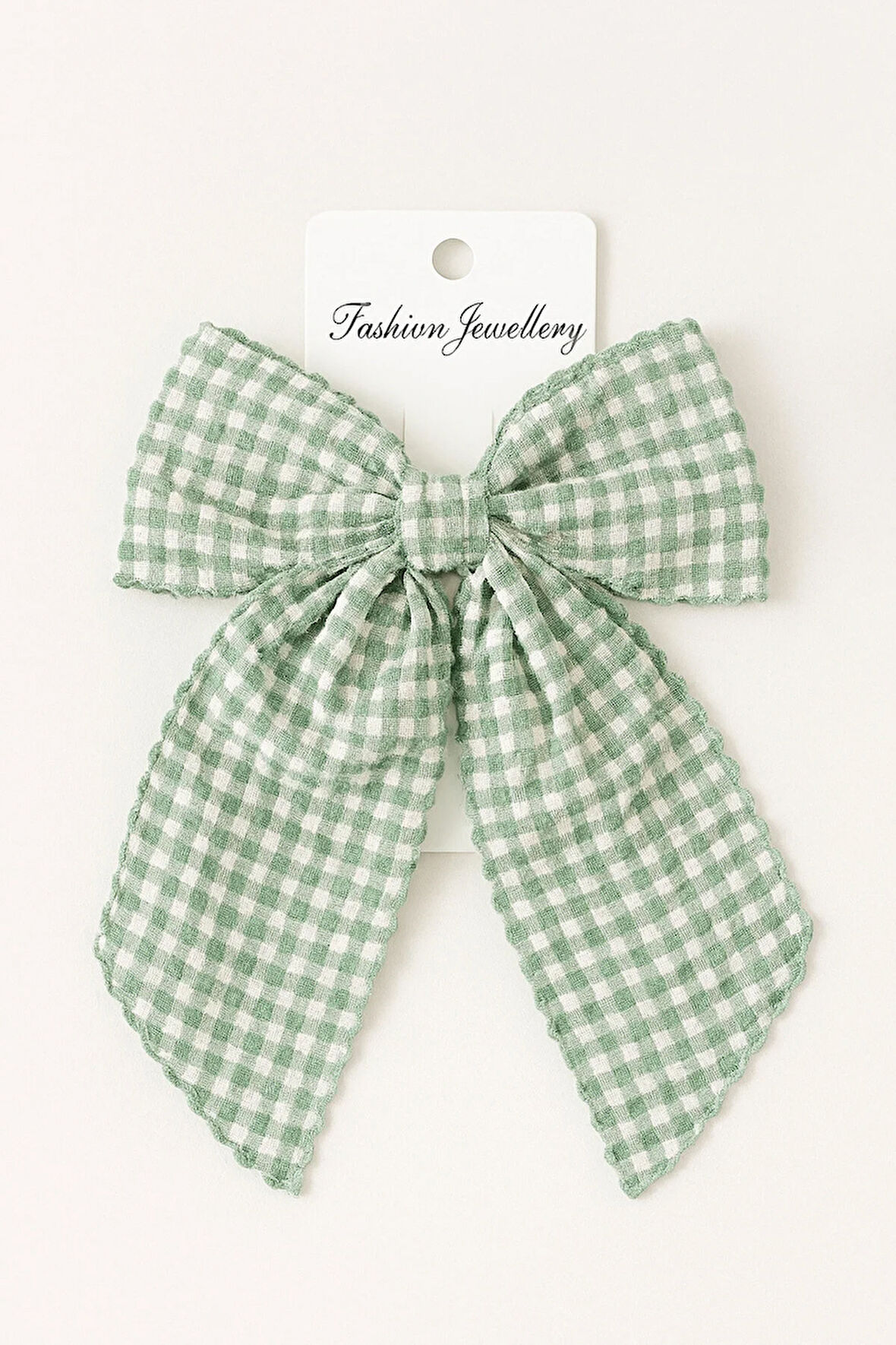 Kadın Müslin Kumaş Ekose Desenli Otomatik Mekanizmalı Fiyonk Toka 12x16 cm Saç Aksesuarı