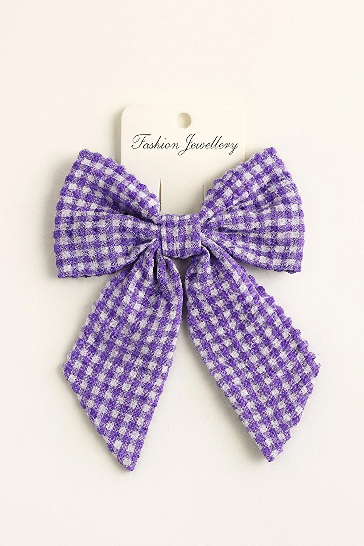 Kadın Müslin Kumaş Ekose Desenli Otomatik Mekanizmalı Fiyonk Toka 12x16 cm Saç Aksesuarı