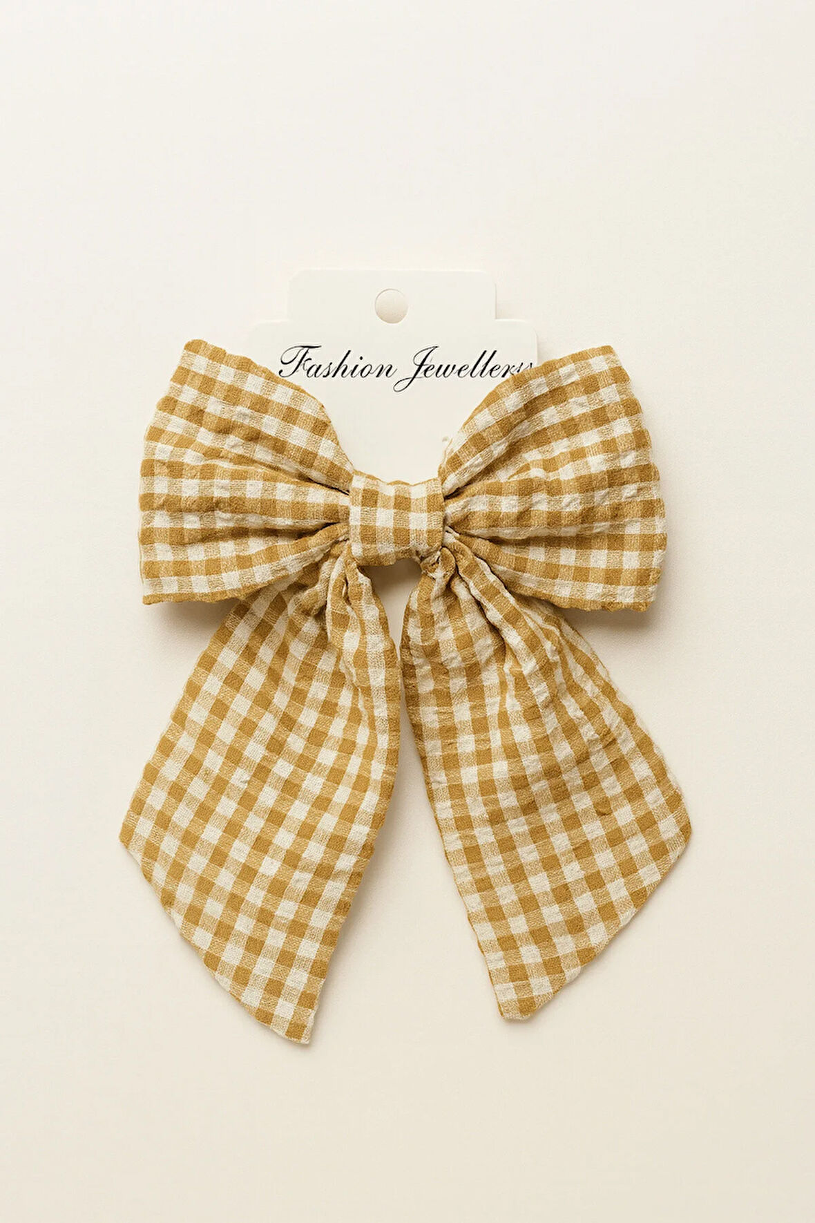 Kadın Müslin Kumaş Ekose Desenli Otomatik Mekanizmalı Fiyonk Toka 12x16 cm Saç Aksesuarı