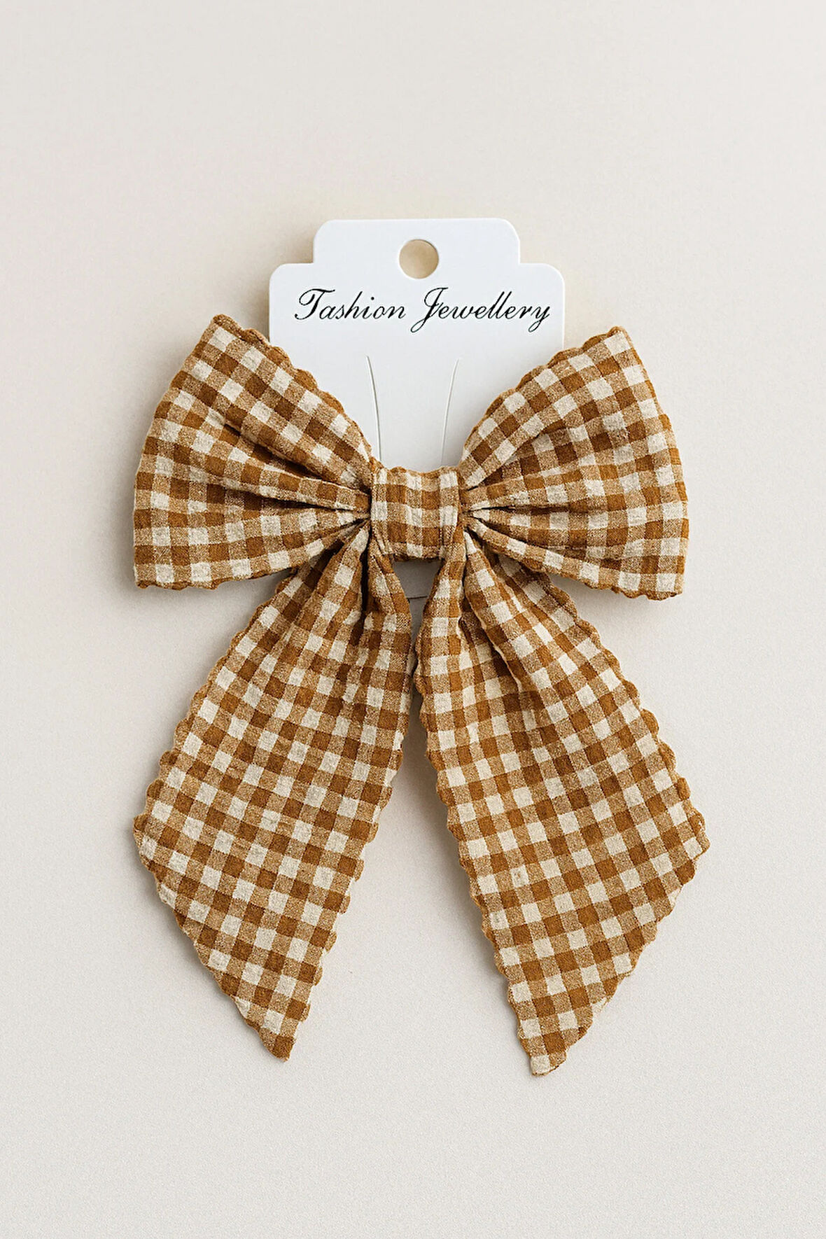 Kadın Müslin Kumaş Ekose Desenli Otomatik Mekanizmalı Fiyonk Toka 12x16 cm Saç Aksesuarı