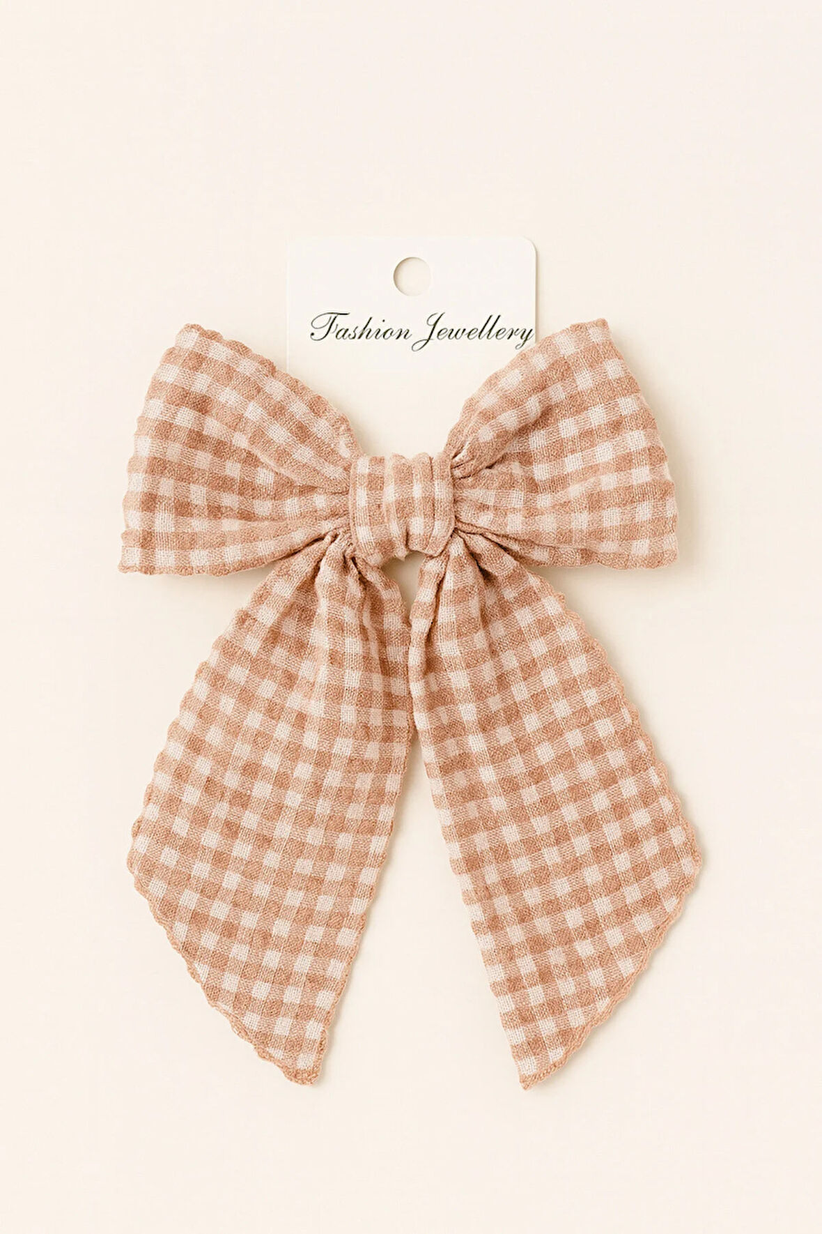 Kadın Müslin Kumaş Ekose Desenli Otomatik Mekanizmalı Fiyonk Toka 12x16 cm Saç Aksesuarı