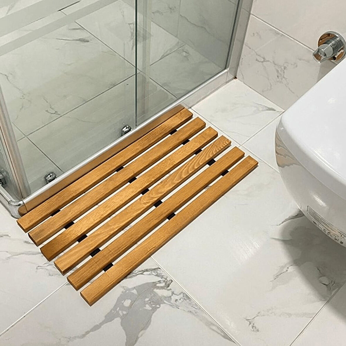 Reyo Ahşap İpli Banyo Paspası, Bahçe Balkon Paspası 30x70cm  