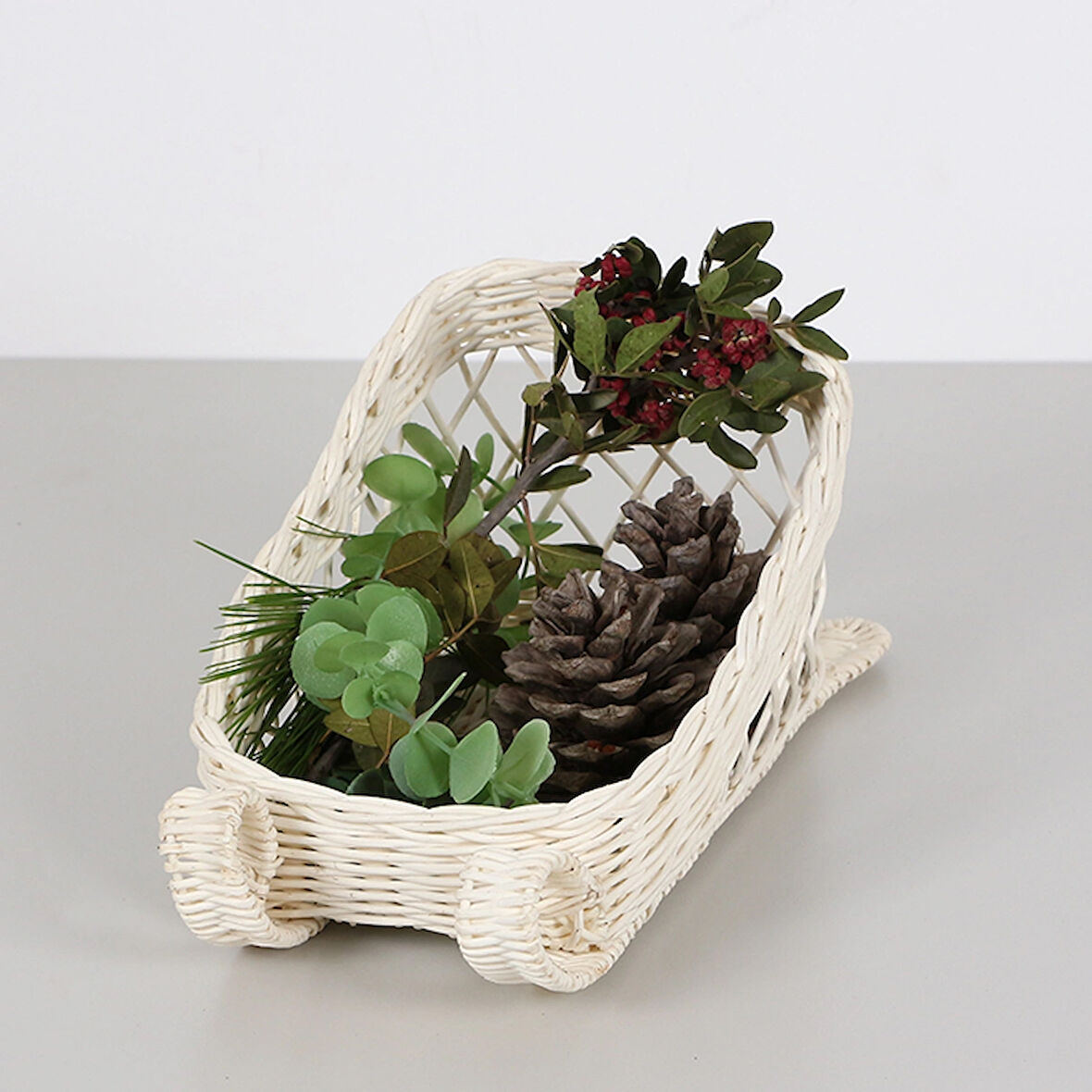 Reyo Yılbaşı Dekoru Beyaz Rattan Kızak 27x15x14cm