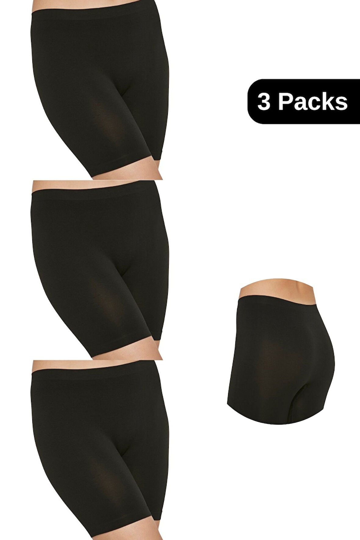 Kadın Boxer Külot - Lastikli Bel ve Yumuşak Kumaş 3'lü Paket (Siyah, Beyaz, Ten Renk)