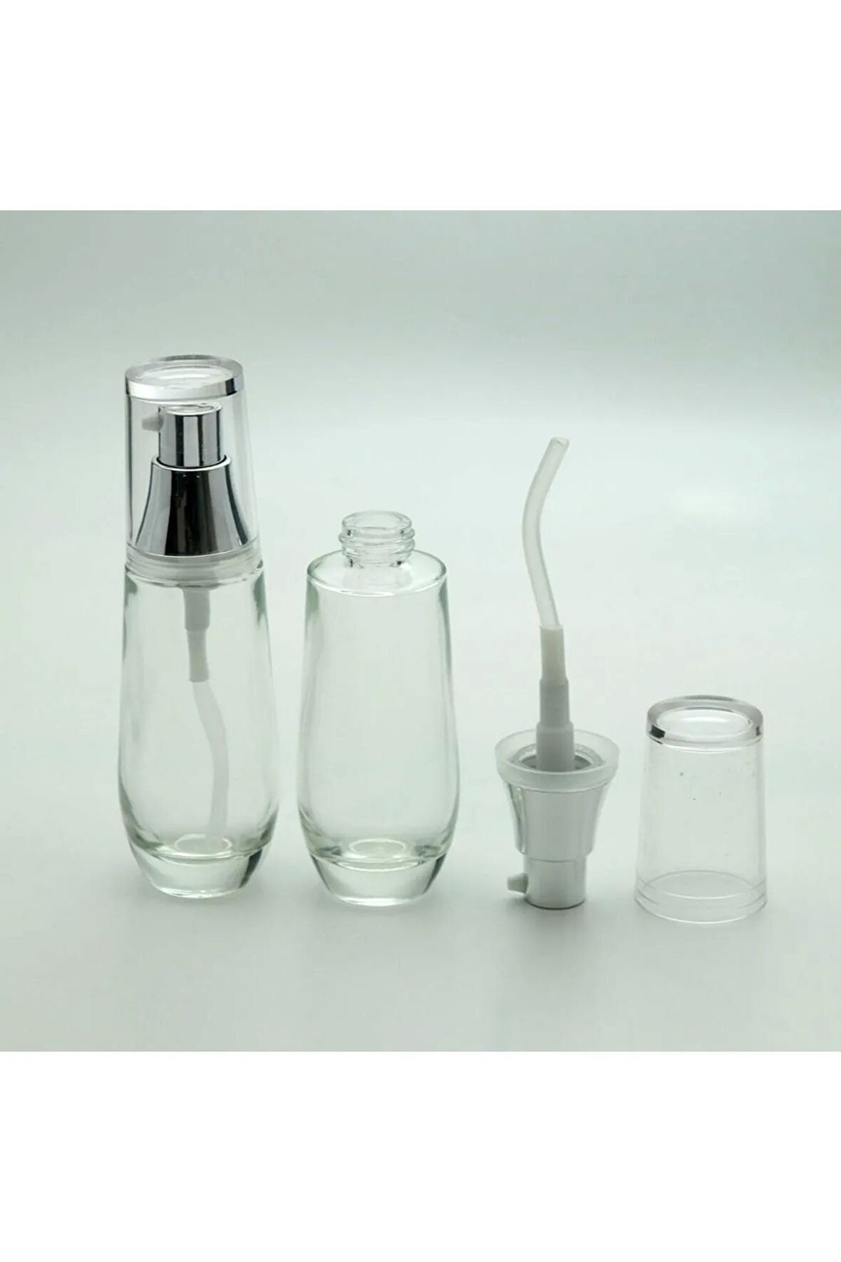 LOSYON VE KREM ŞİŞESİ 30 ML (2 ADET) BOŞ ŞEFFAF CAM GRİ KAPAKLI