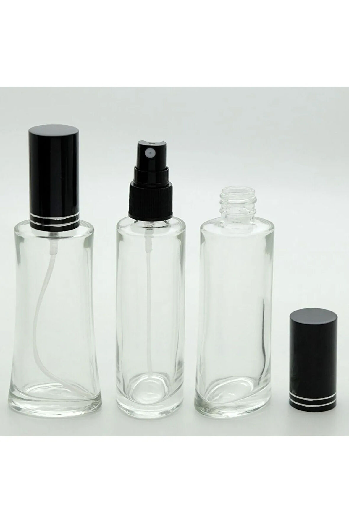 BOŞ PARFÜM ŞİŞESİ 50 ML (5 ADET) SİYAH KAPAK PLASTİK VALF EYFEL BOŞ ŞİŞE