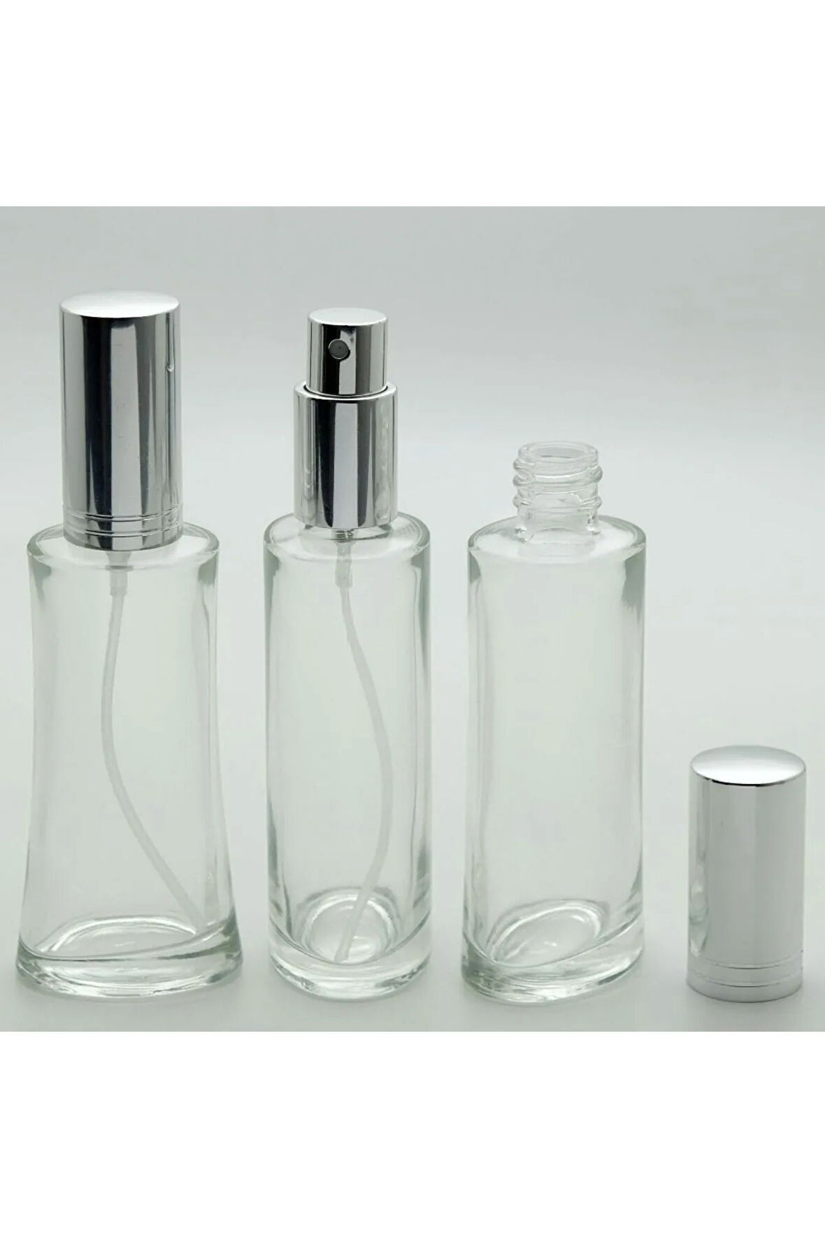 BOŞ PARFÜM ŞİŞESİ 50 ML (3 ADET) GRİ KAPAK METAL VALF EYFEL BOŞ ŞİŞE