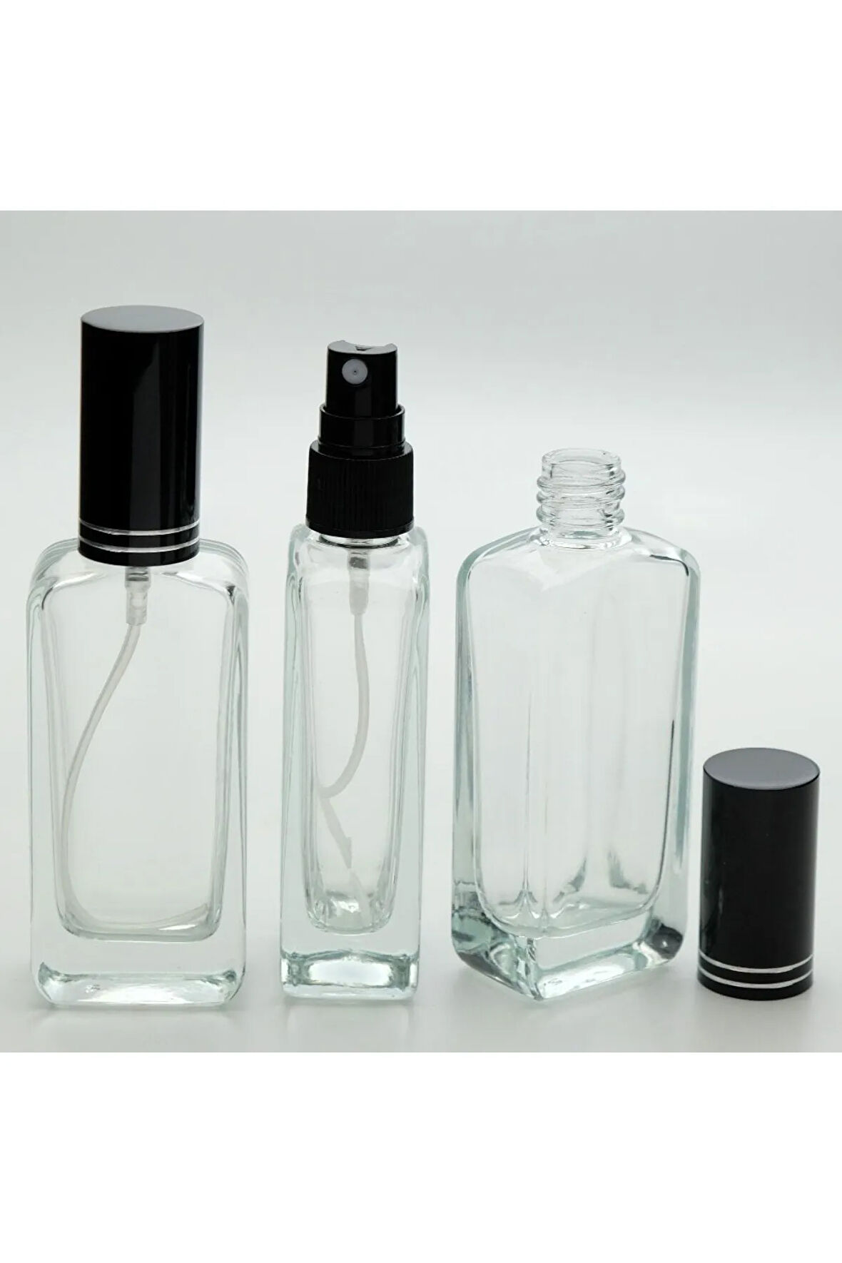 BOŞ PARFÜM ŞİŞESİ 50 ML (3 ADET) IPHONE (ÇEVİRMELİ KAPAK) METAL KAPAK PLASTİK VALF BOŞ ŞİŞE