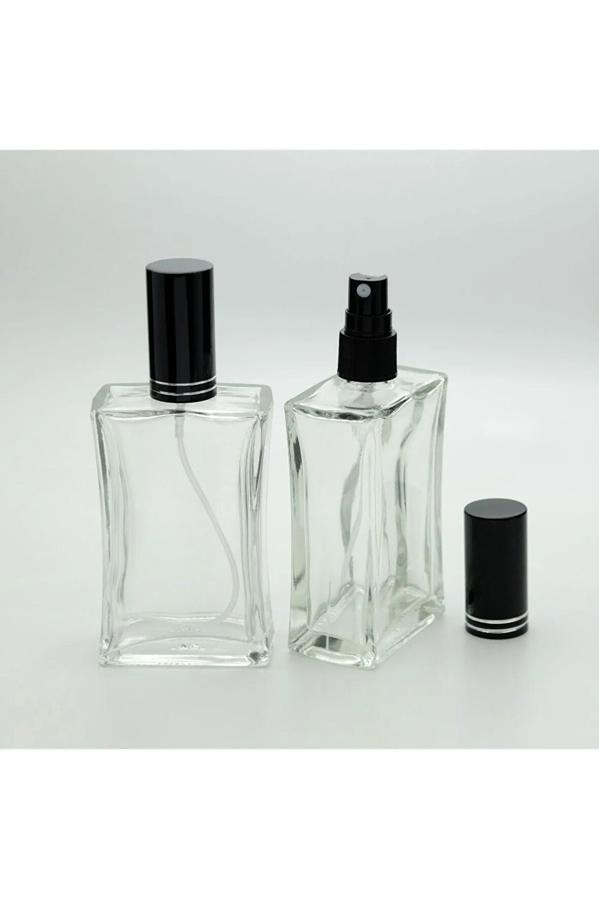 BOŞ PARFÜM ŞİŞESİ 100 ML (2 ADET) İÇBÜKEY METAL KAPAK PLASTİK VALF BOŞ ŞİŞE