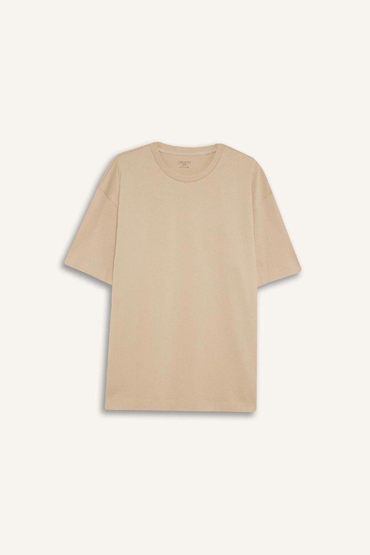 DeFacto %100 Pamuk Boxy Fit Bisiklet Yaka Basic Düz Kısa Kollu Tişört D6070AX25SPBG106