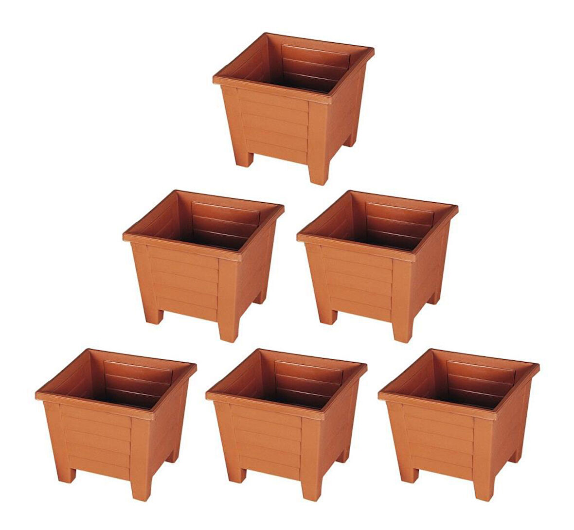 Omnipazar SY-5848 Dekoratif Plastik Kare Ayaklı Saksı 30 lt Kiremit 6 Adet