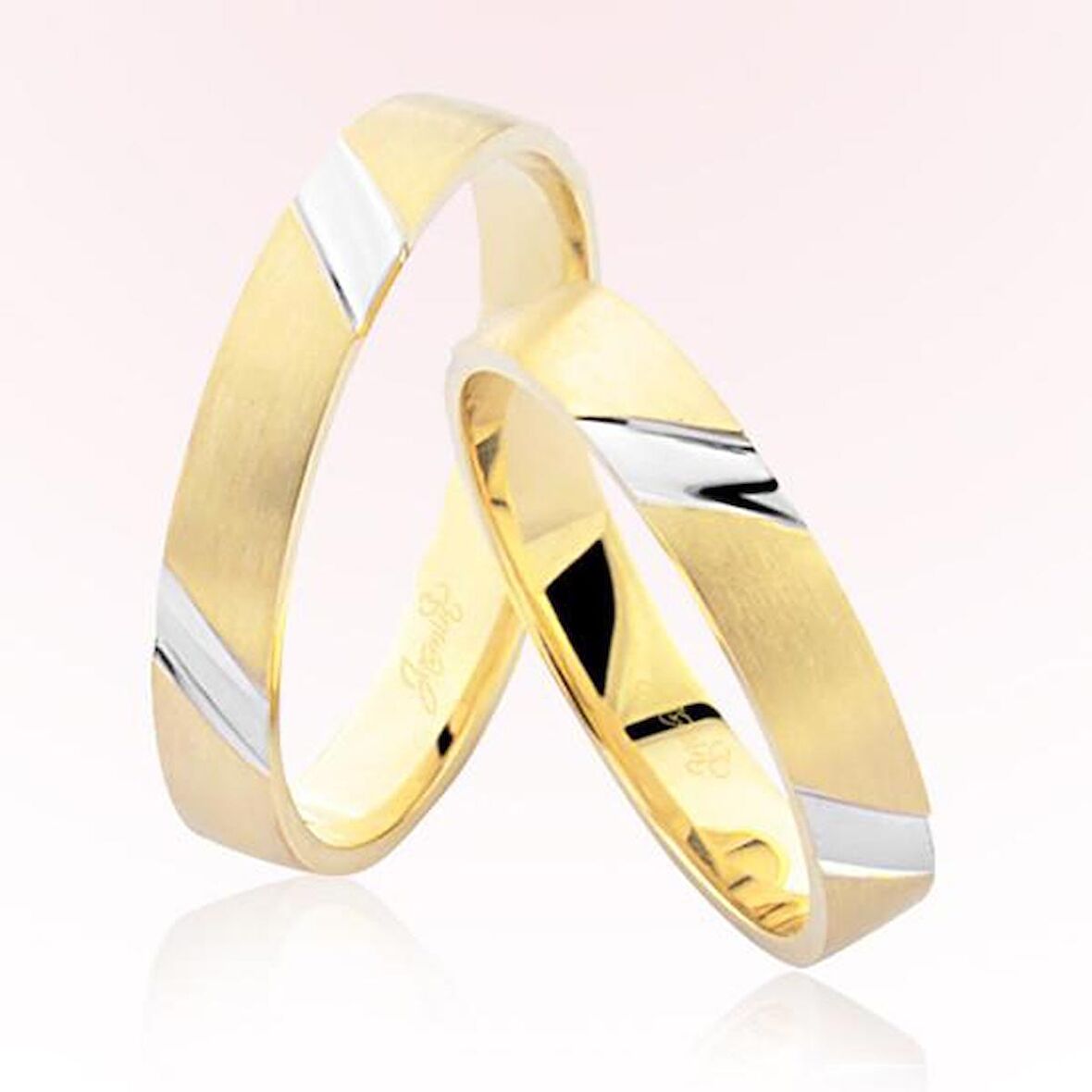 Sarı Beyaz Şeritli Altın Alyans 7203