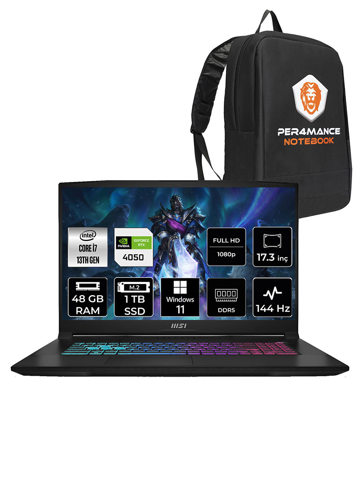 MSI Katana 17 i7 13620H 48GB 1TB SSD RTX4050/6GB 17.3" FHD 144HZ W11P B13VEK-1036XTR & PER4 ÇANTA