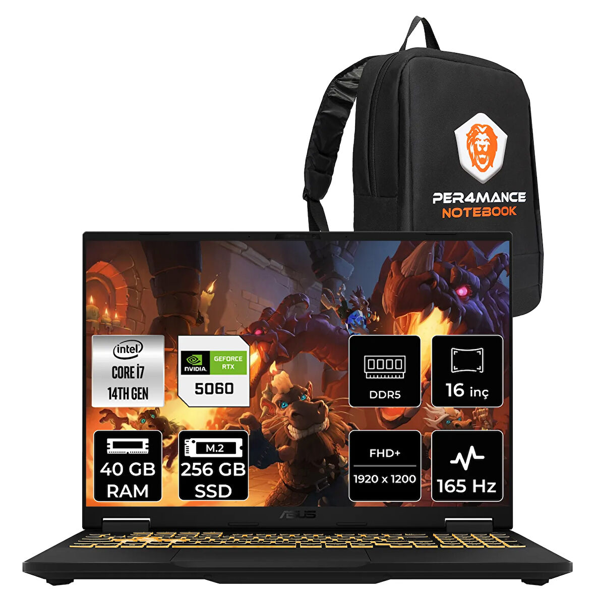 Asus TUF F16 i7 14650HX 40GB 256GB SSD RTX5060/8GB 115W 165Hz 16'' WUXGA FDOS Gaming Laptop FX608JMR
