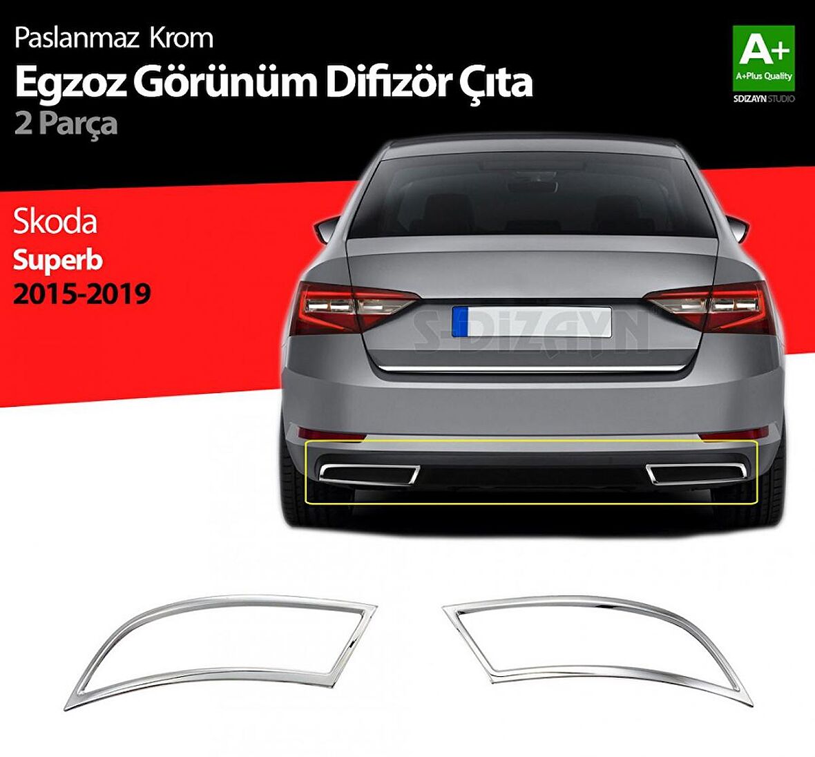 S-Dizayn Skoda Superb Krom Egzoz Çıkışı 2 Parça 2015-2019
