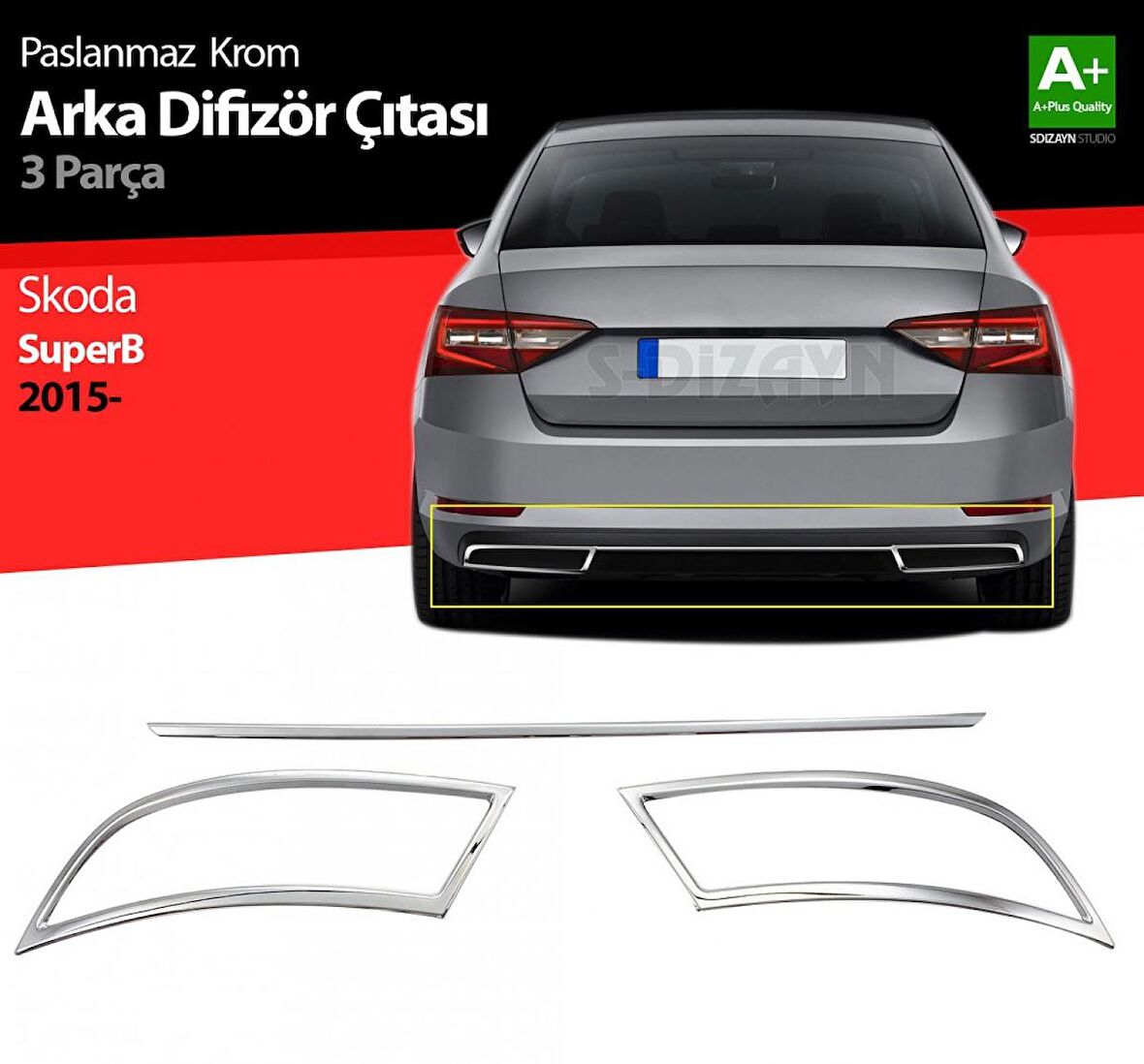 S-Dizayn Skoda Superb Krom Egzoz Çıkışı 3 Parça Set 2015-2019