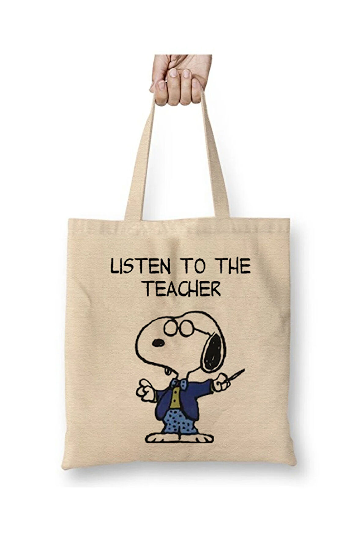 Snoopy Teacher Öğretmenler Günü Öğretmene Hediye 24 Kasım Bez Çanta Uzun Saplı Alışveriş Çantası