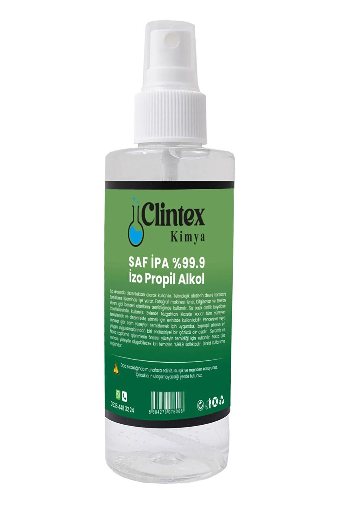 Clintex Kimya Saf Ipa %99.9 Izopropil Alkol 200 Ml